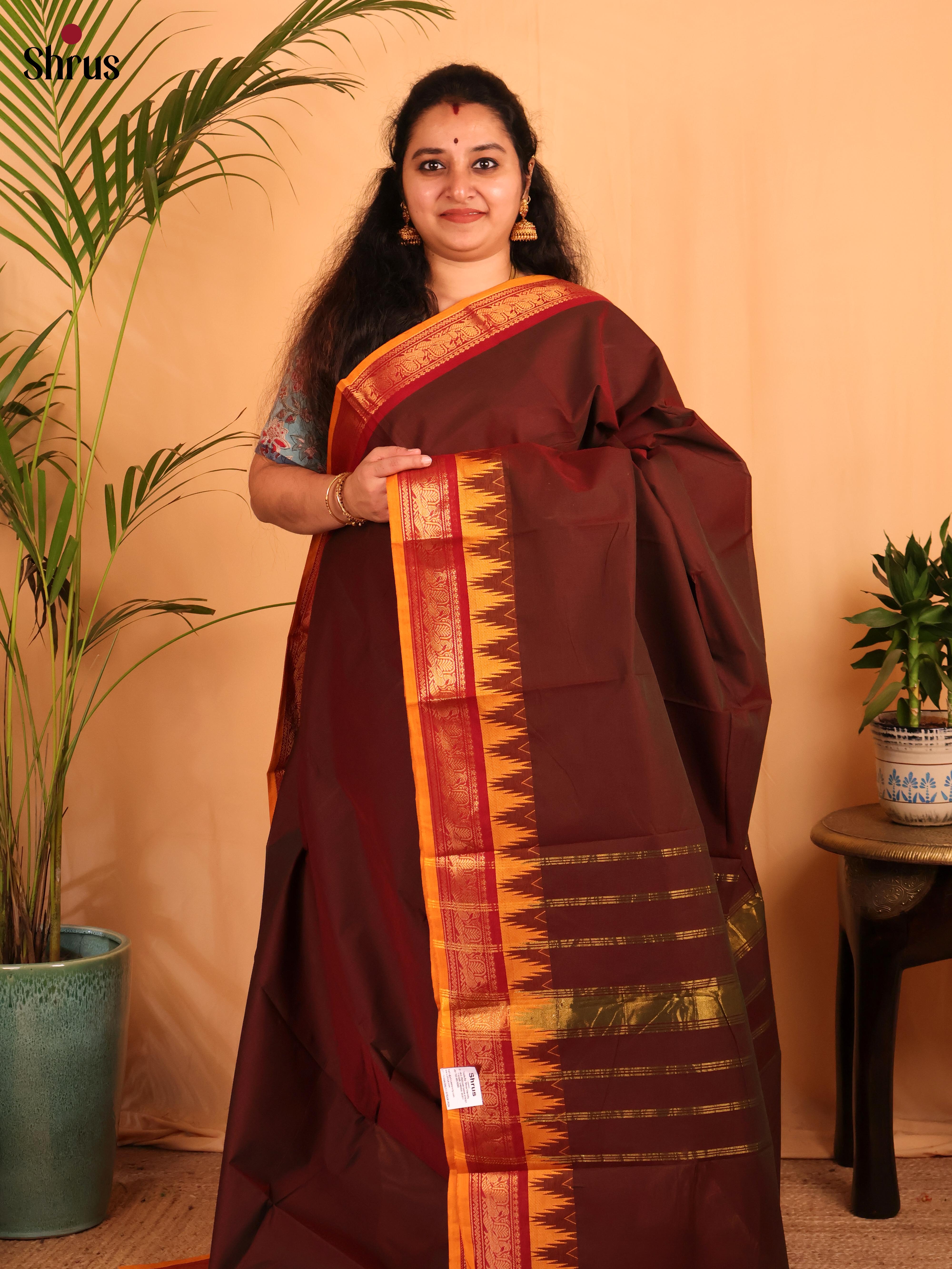 Brown & Mustard - Chettinad Cotton Saree - Shop on Shrus.com