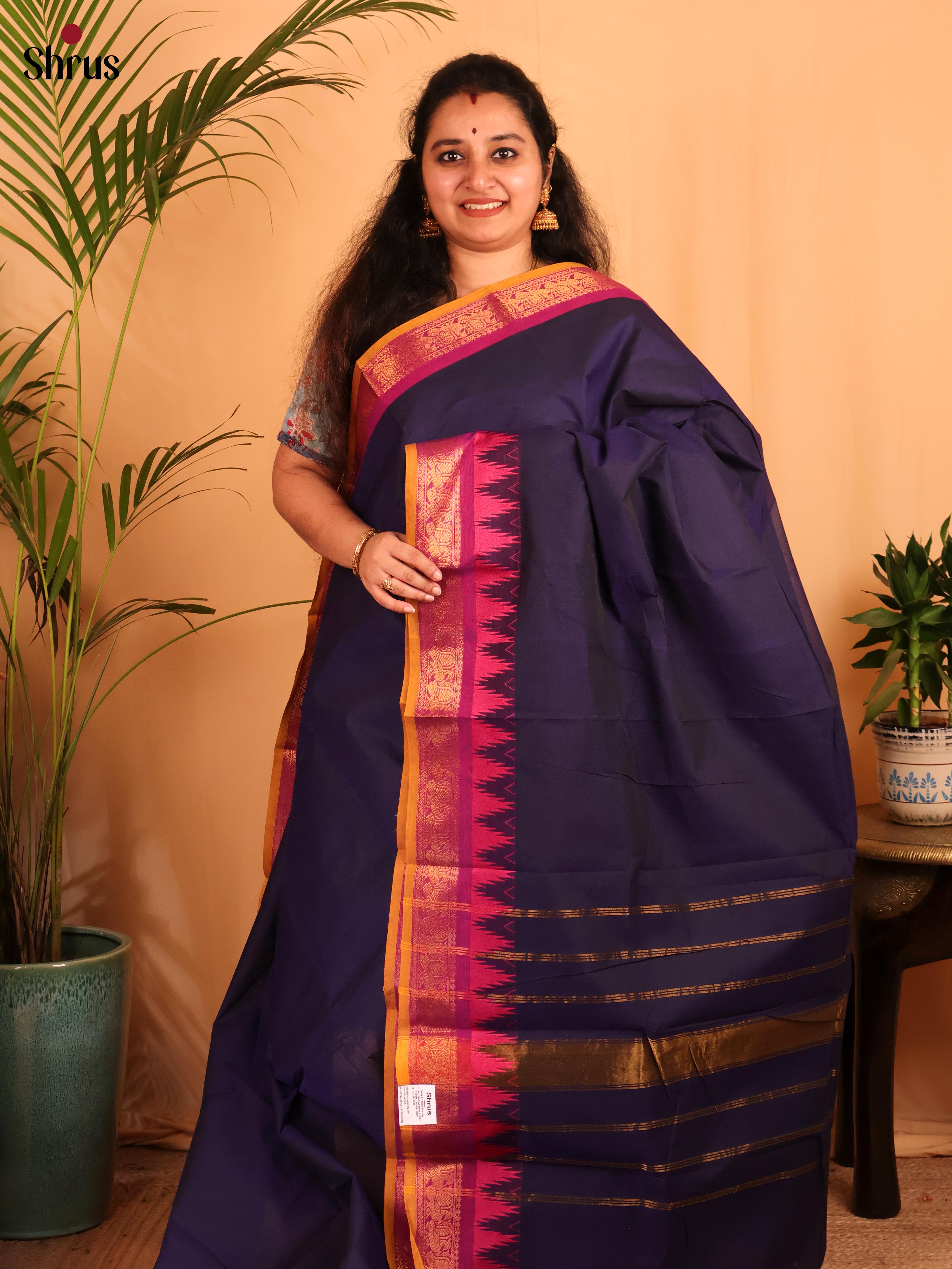 Navy Blue - Chettinad Cotton Saree - Shop on Shrus.com