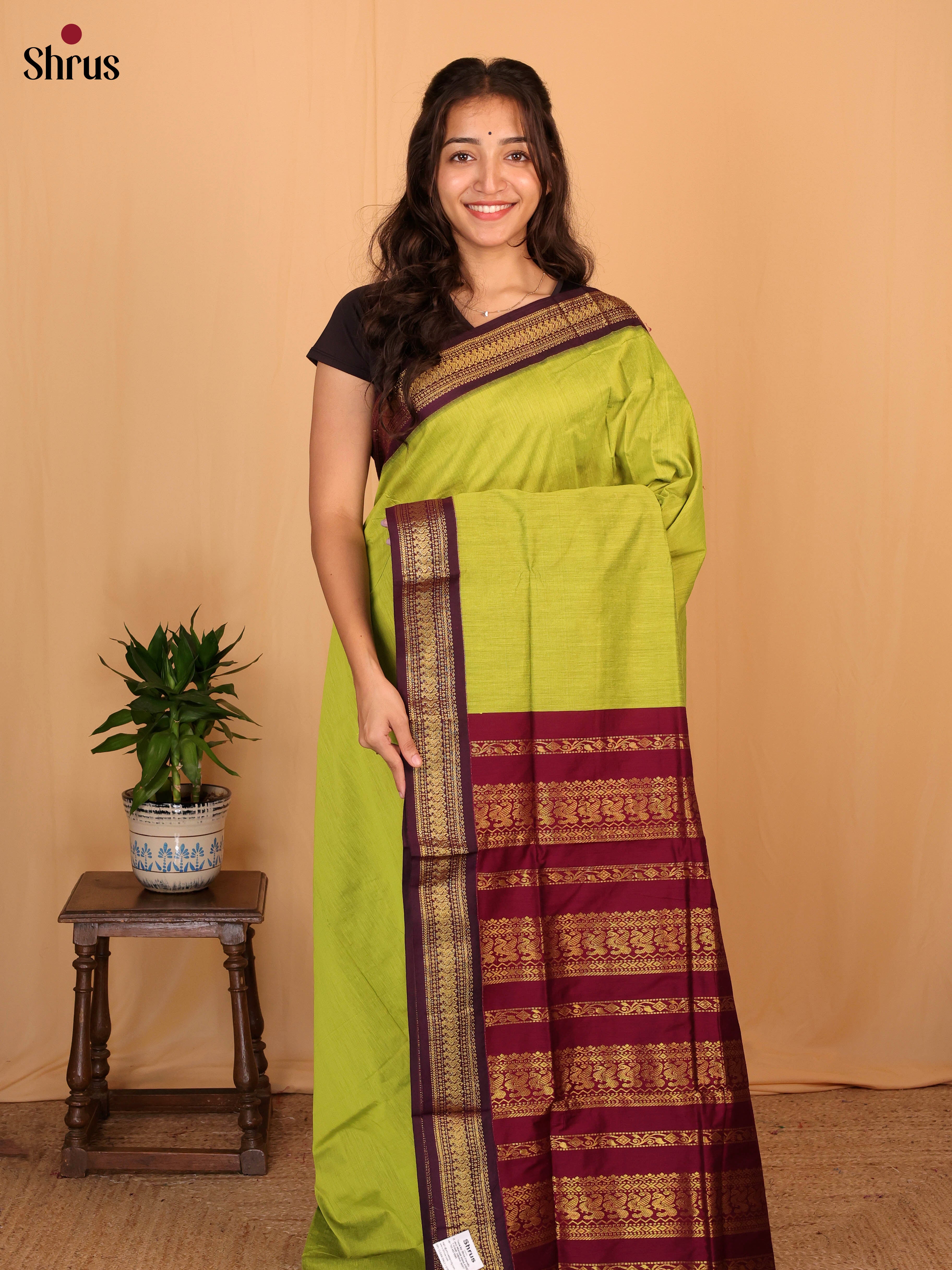 Green & Maroon - Kalyani Cotton Saree - Shop on Shrus.com