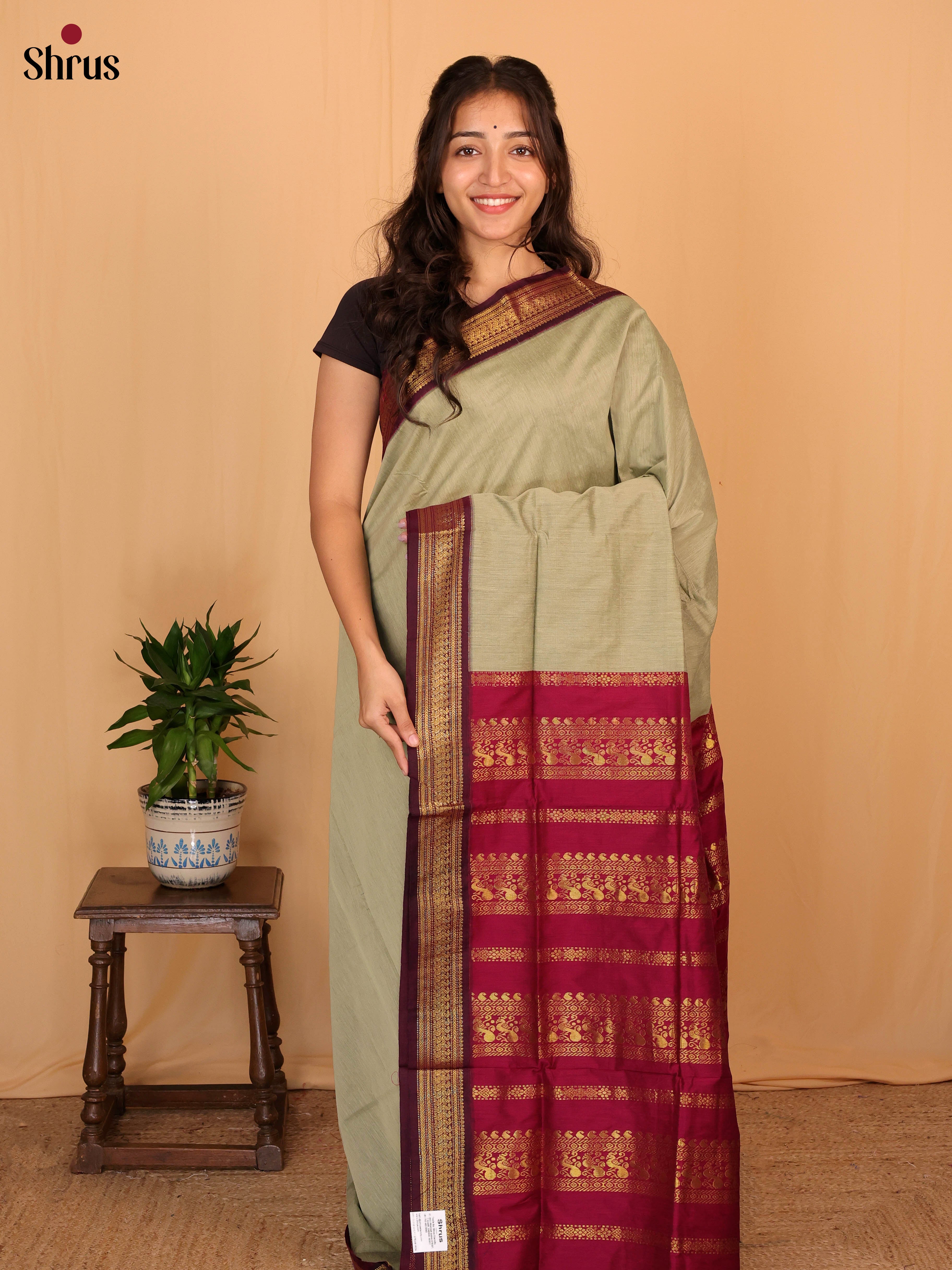 ELachi Green & Maroon- Kalyani Cotton Saree - Shop on Shrus.com