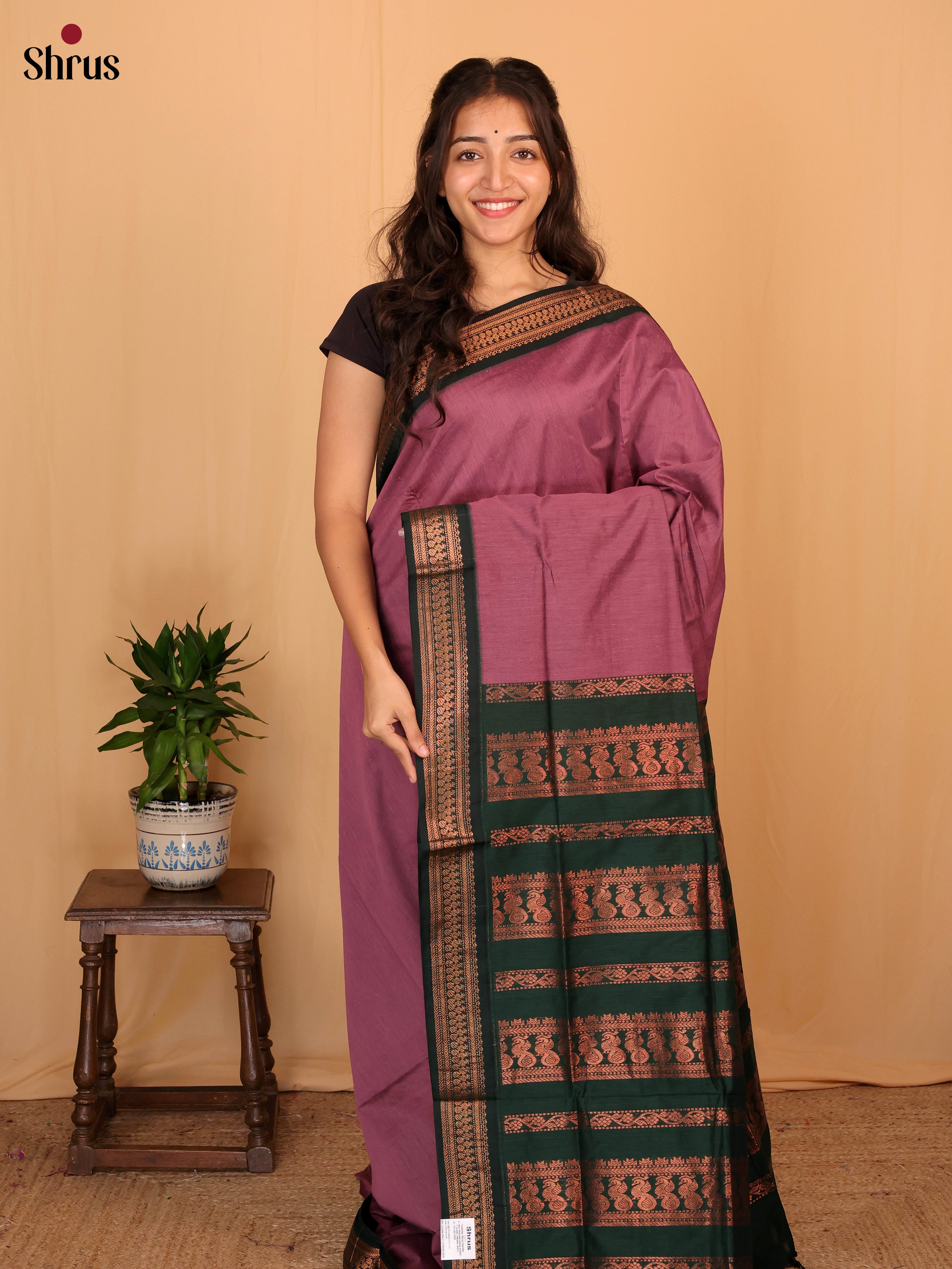 Onion Pink & Green - Kalyani Cotton Saree - Shop on Shrus.com