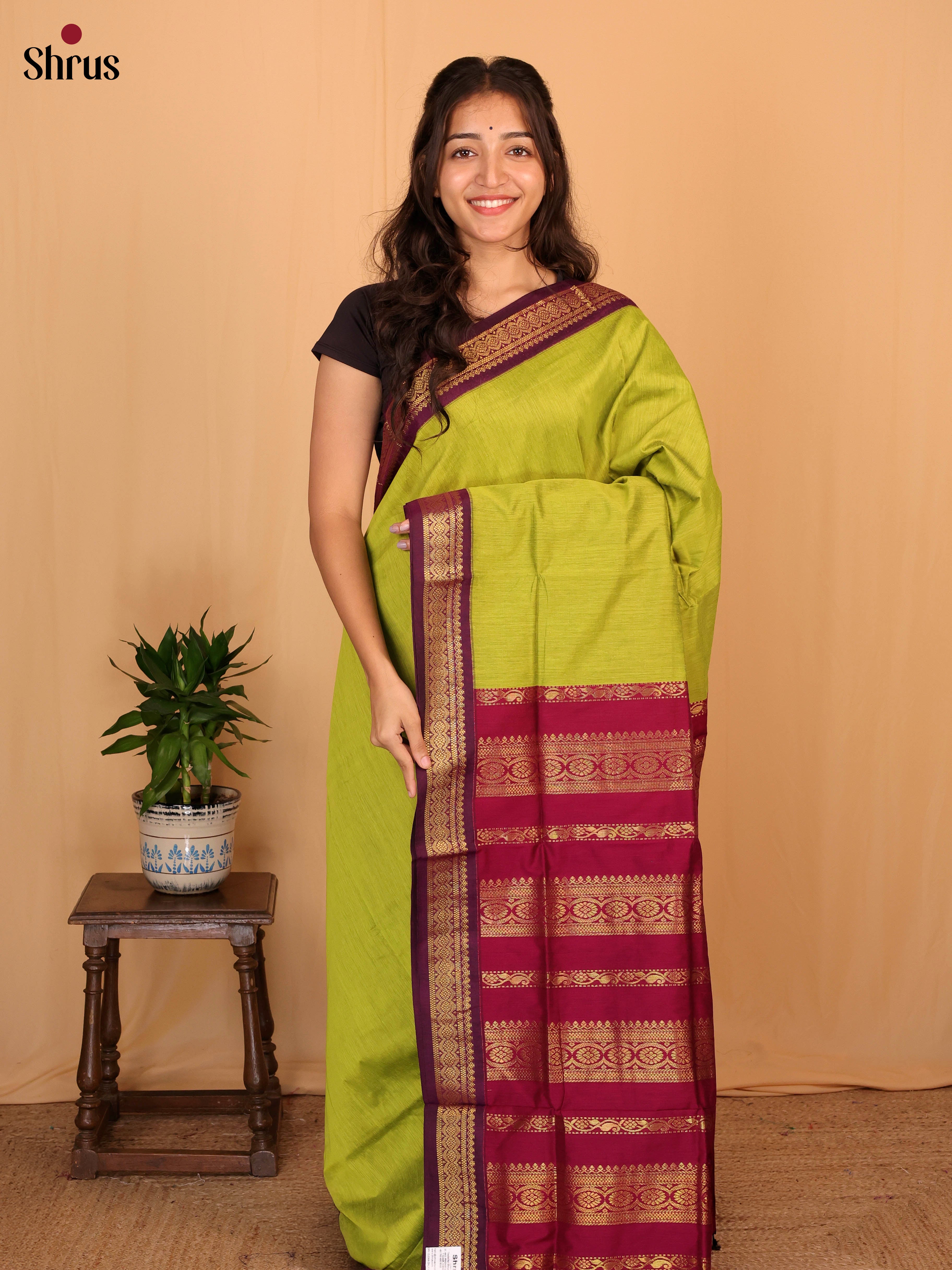 Green & Maroon- Kalyani Cotton Saree - Shop on Shrus.com