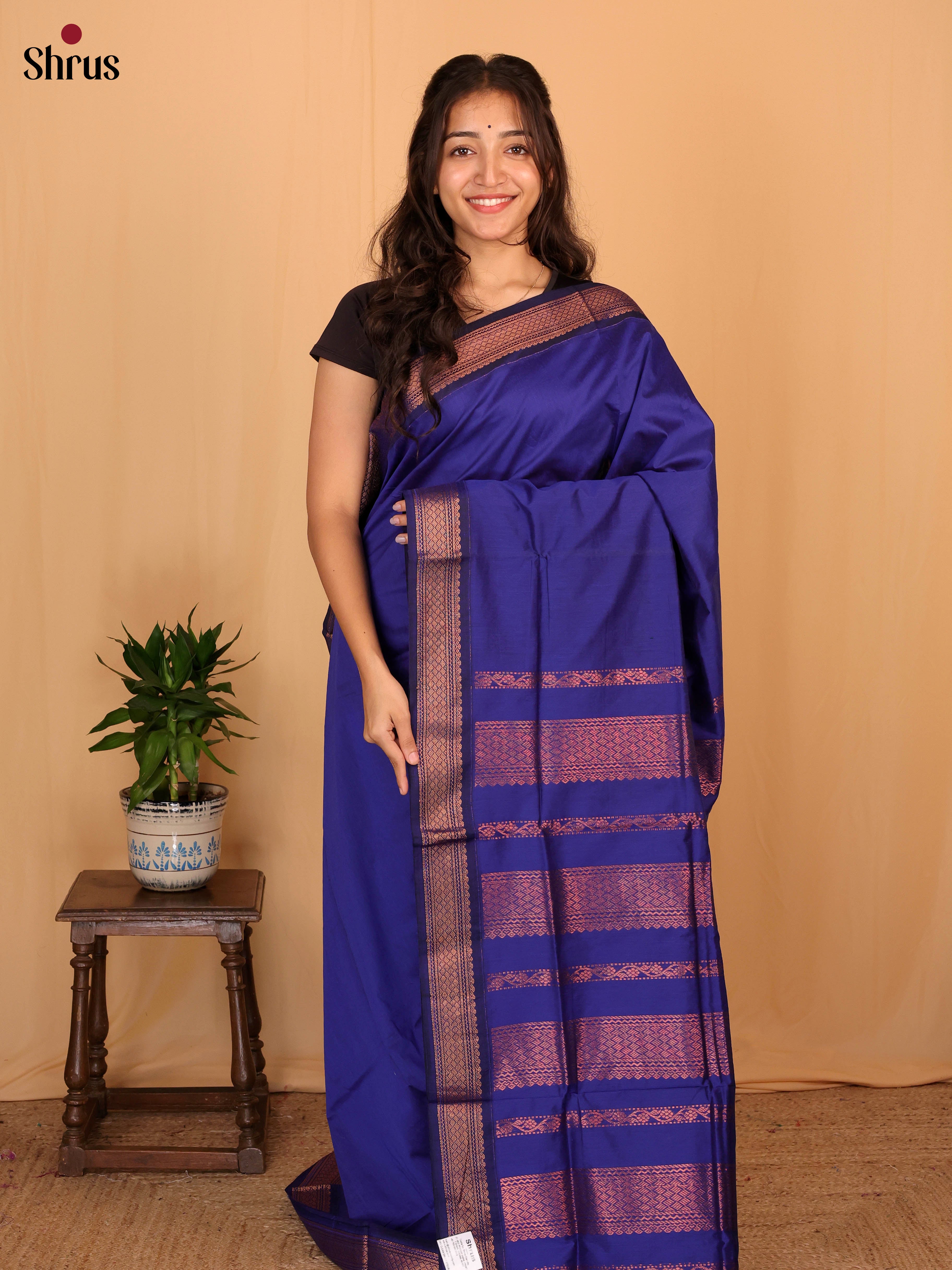 Blue - Kalyani Cotton Saree - Shop on Shrus.com