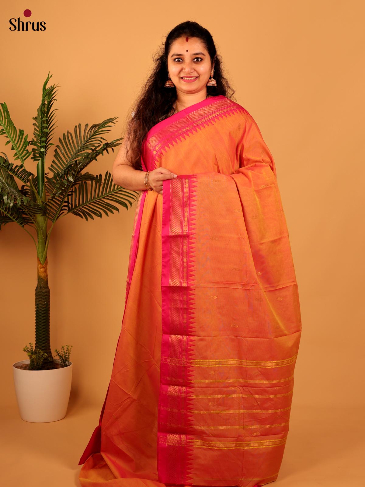 Orange & Pink - Chettinad Mix Cotton - Shop on Shrus.com