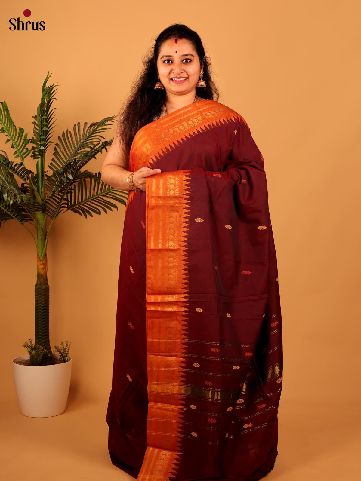 Maroon & Orange- Chettinad Mix Cotton - Shop on Shrus.com