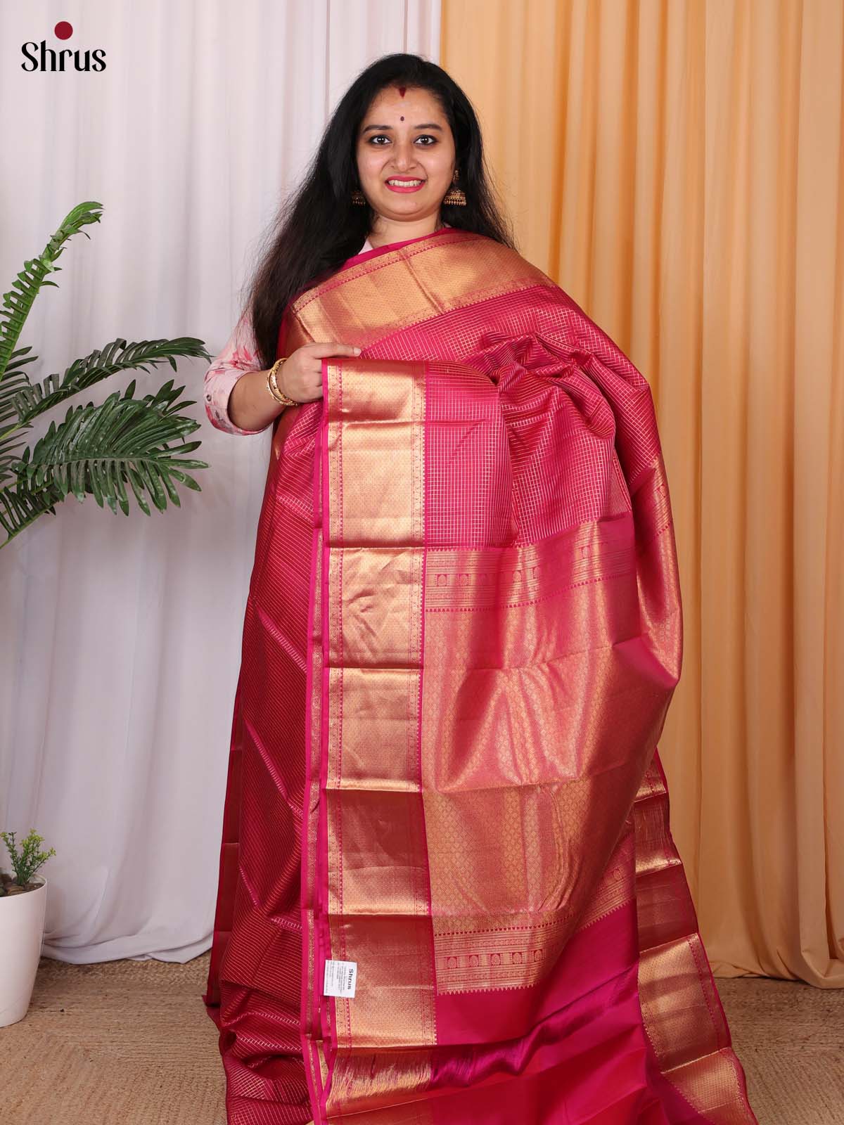 Pink (Single Tone)- Kanchipuram silk Saree - Shop on Shrus.com