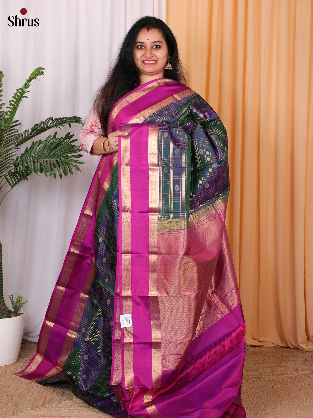 Double Shaded Blue & Pink - Kanchipuram silk Saree - Shop on Shrus.com