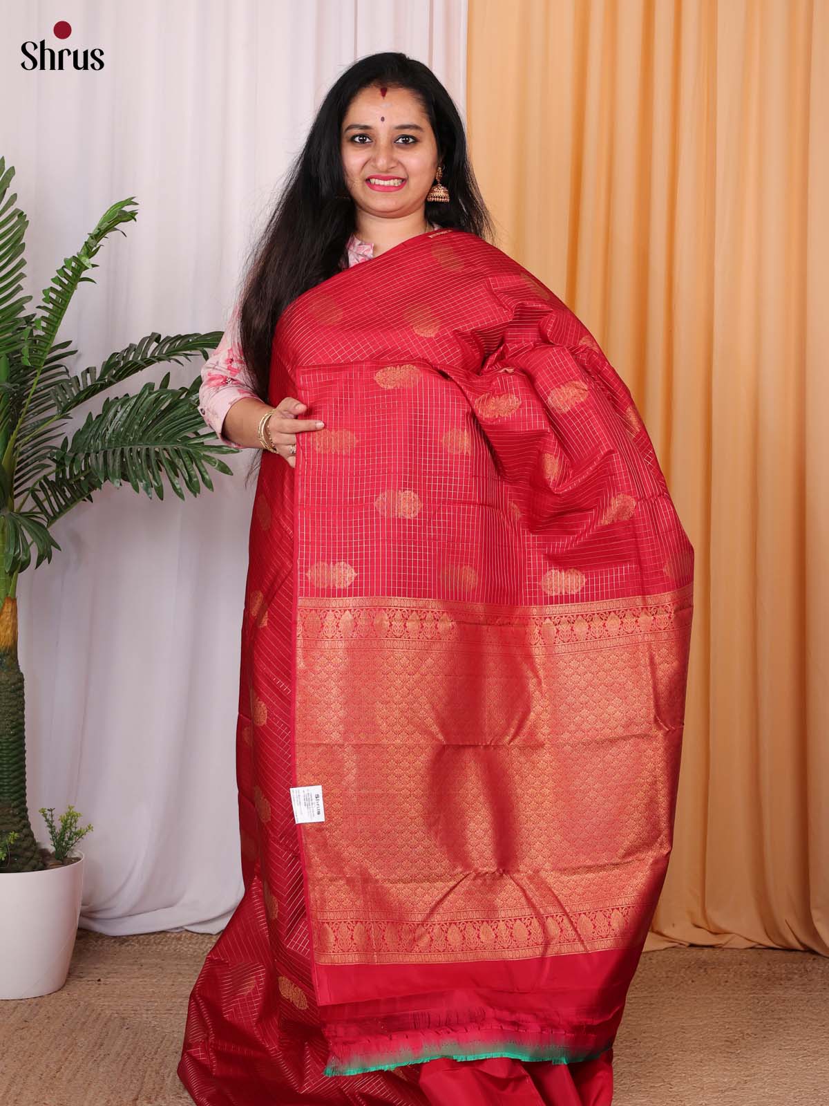 Red(Single Tone)- Kanchipuram silk Saree - Shop on Shrus.com