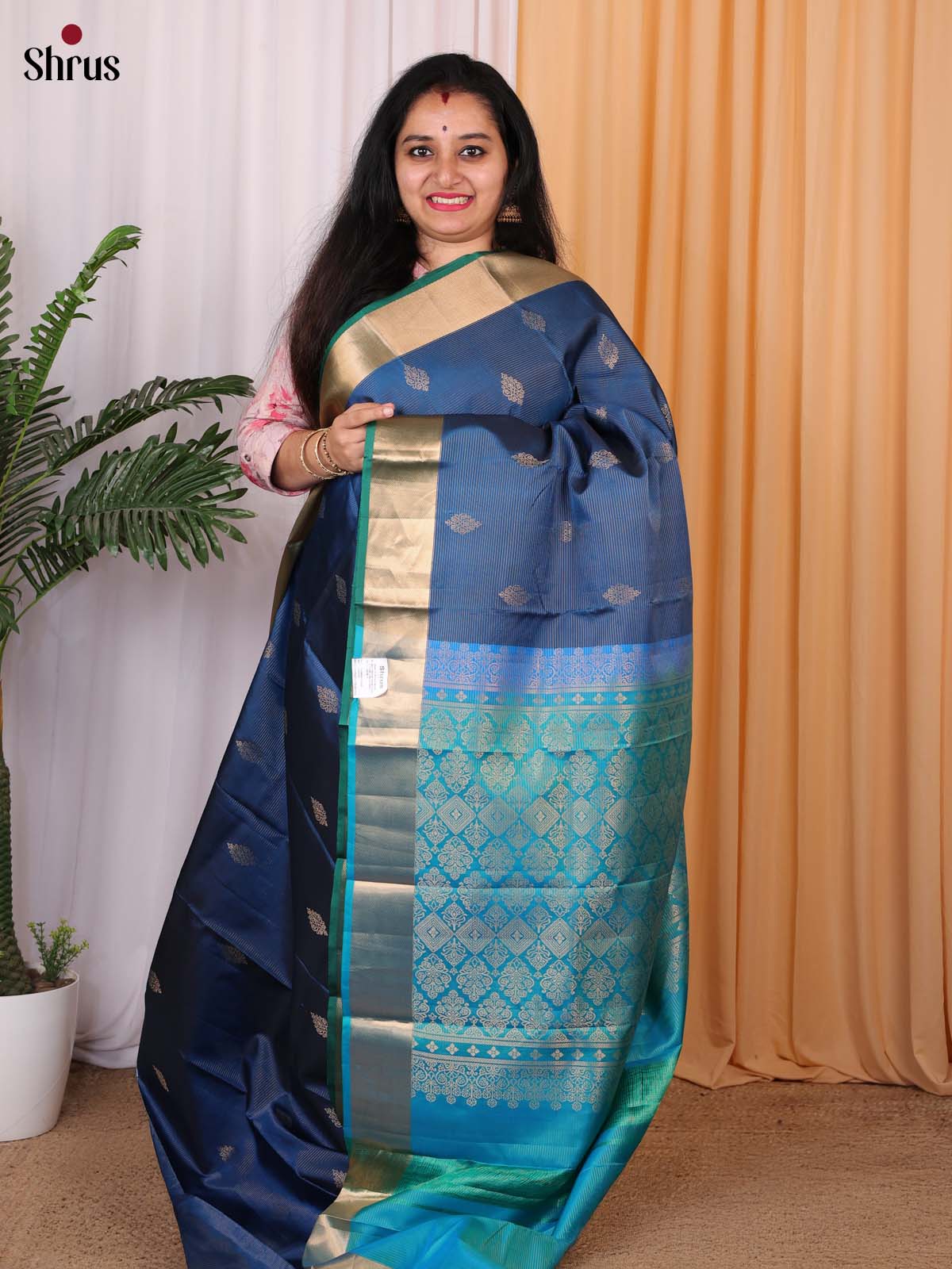 Dark Blue & Blue - Kanchipuram silk Saree - Shop on Shrus.com