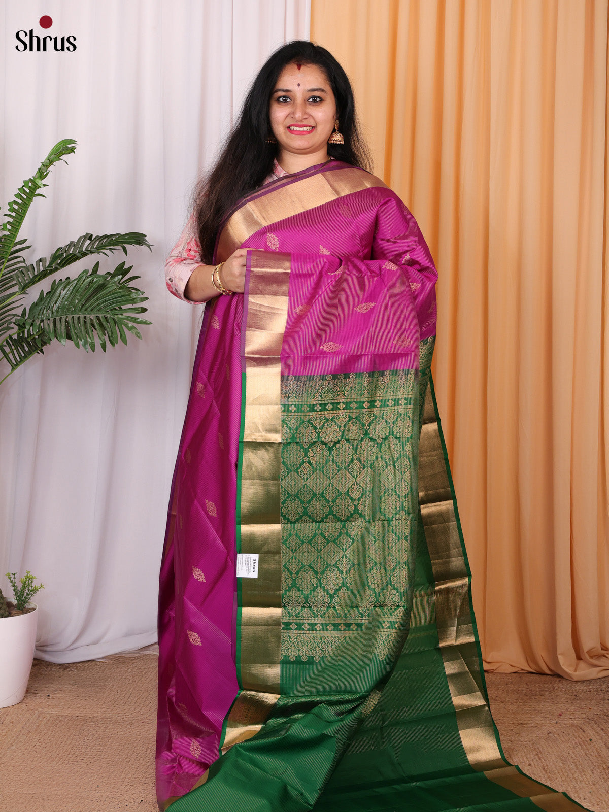 Majenta & Green - Kanchipuram silk Saree - Shop on Shrus.com
