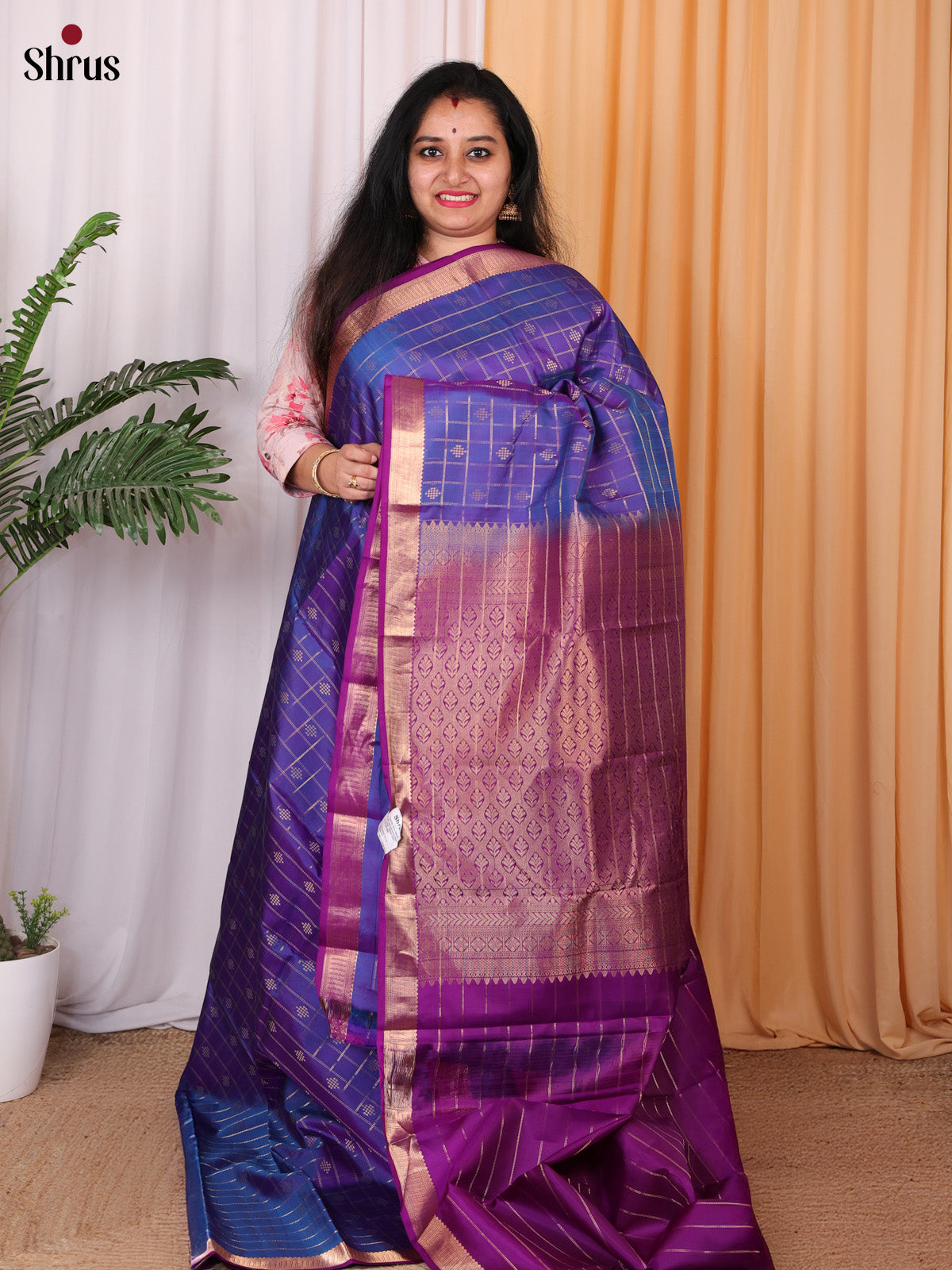 Blue & Purple - Kanchipuram silk Saree - Shop on Shrus.com