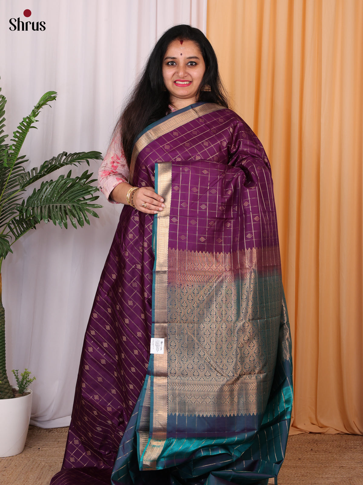 Purple & Green - Kanchipuram silk Saree - Shop on Shrus.com