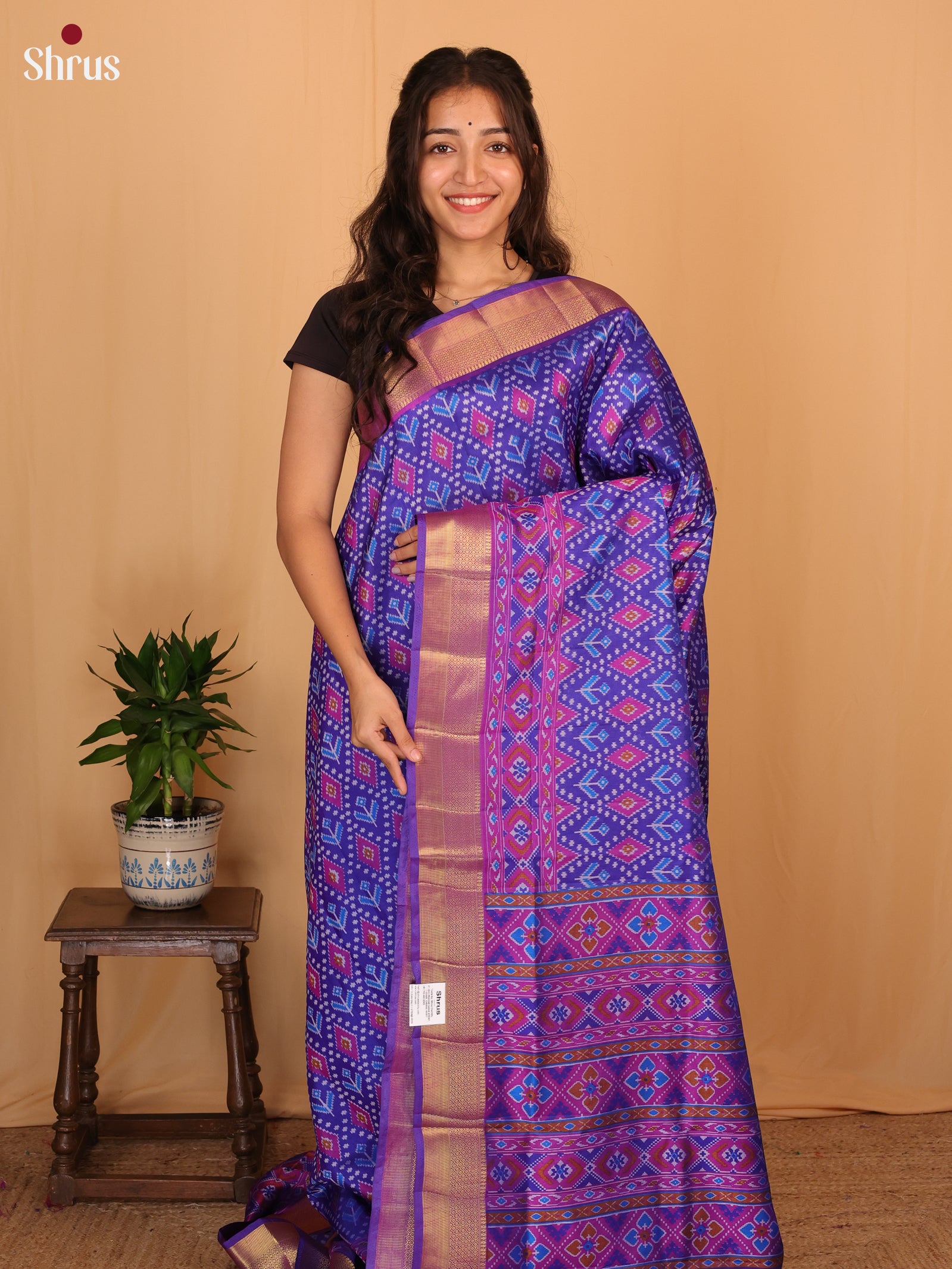 Blue & Purple - Semi Patola Saree - Shop on Shrus.com