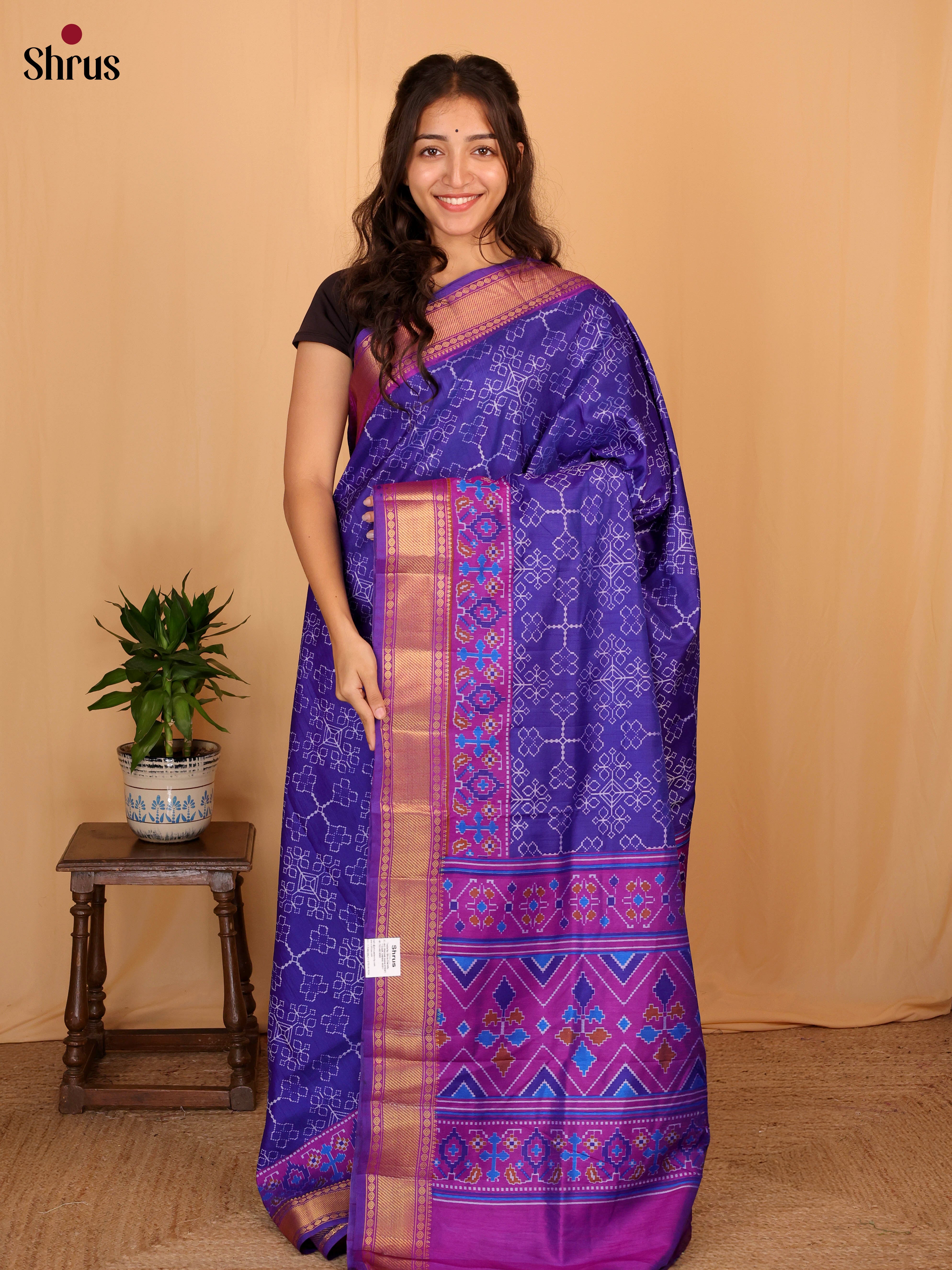 Blue & Purple - Semi Patola Saree - Shop on Shrus.com