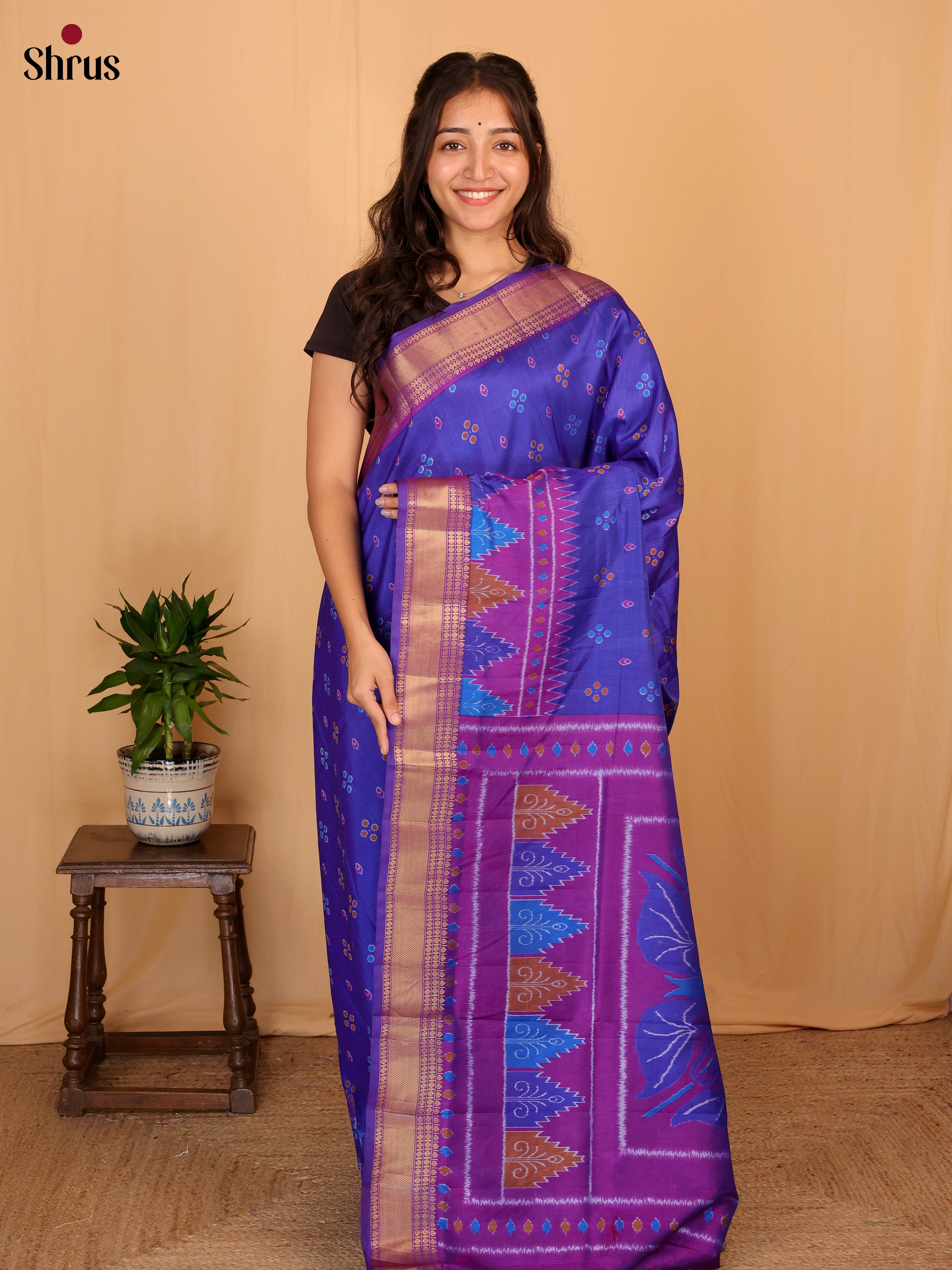 Blue & Purple - Semi Patola Saree - Shop on Shrus.com