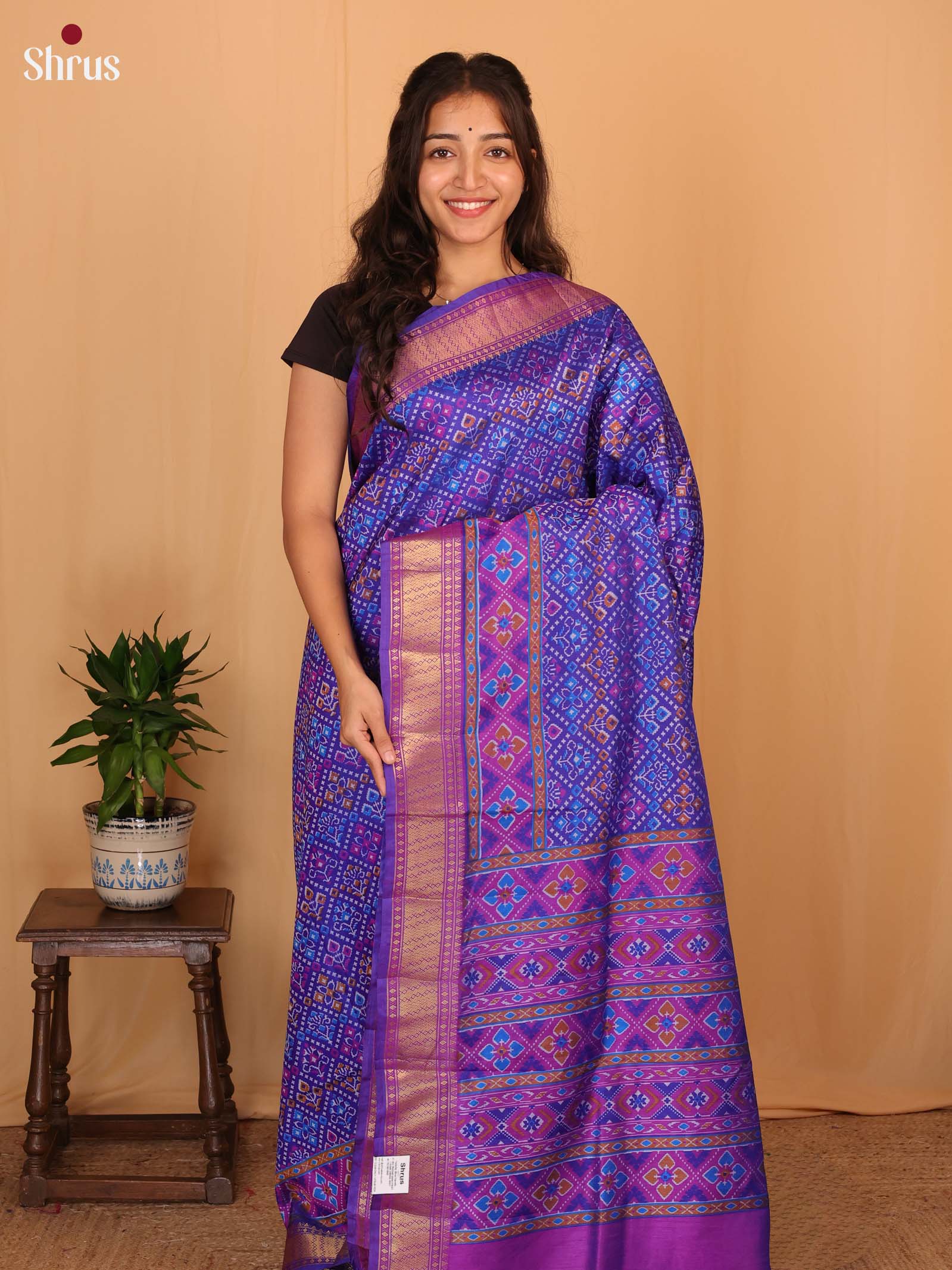 Blue & Purple - Semi Patola Saree - Shop on Shrus.com