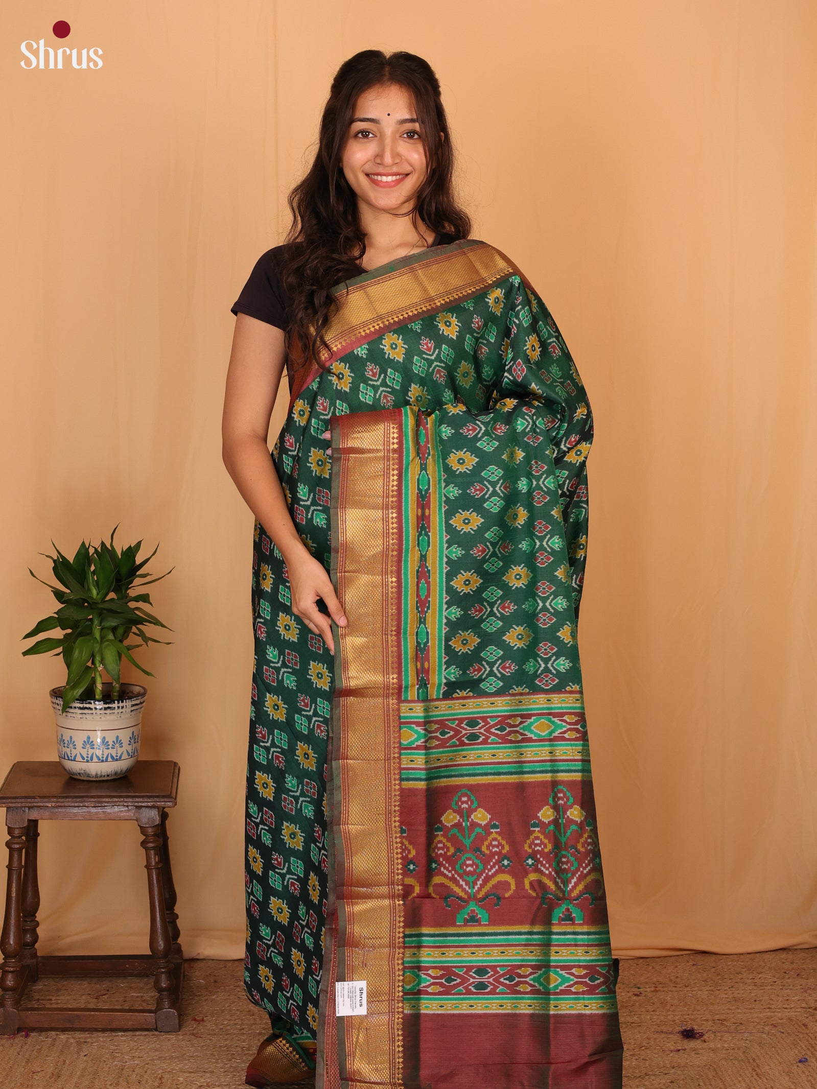 Green & Brown - Semi Patola Saree - Shop on Shrus.com