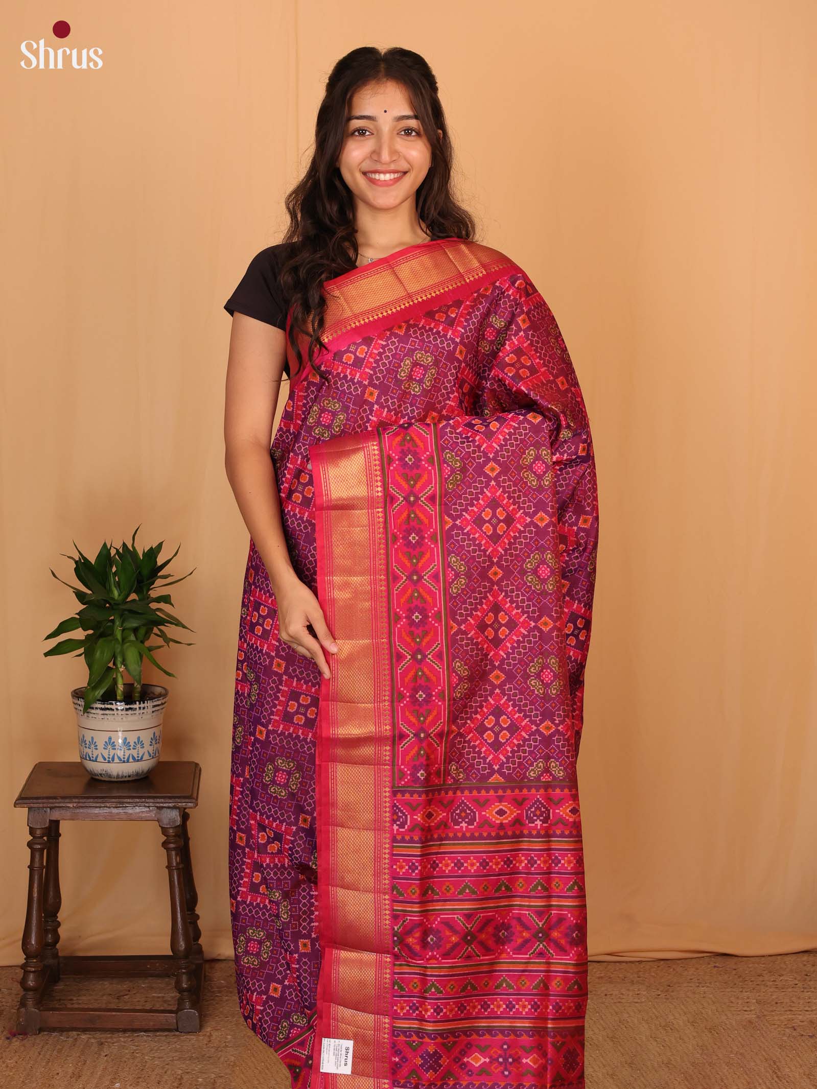 Purple & Pink - Semi Patola Saree - Shop on Shrus.com