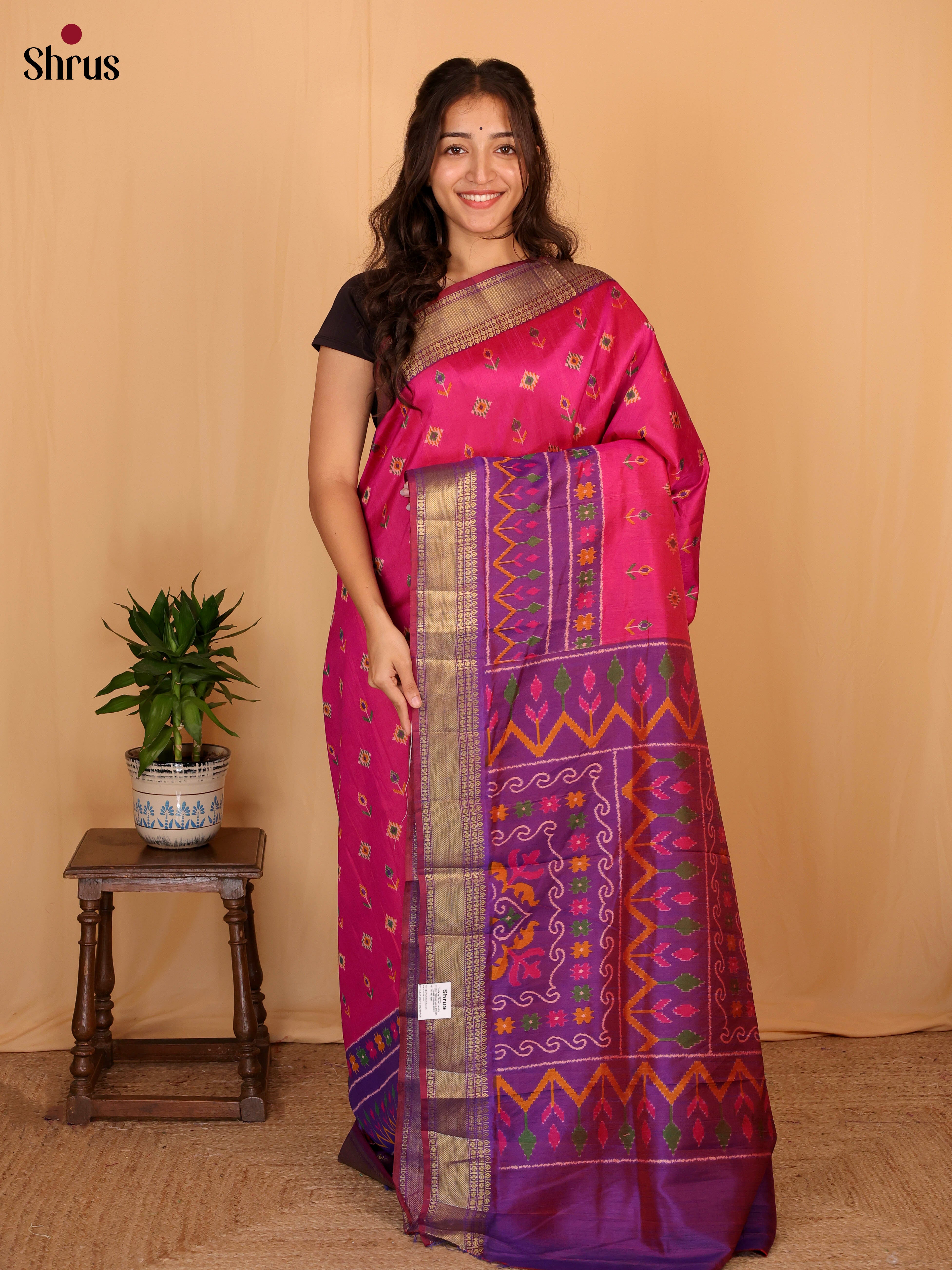 Pink & Purple - Semi Patola Saree - Shop on Shrus.com