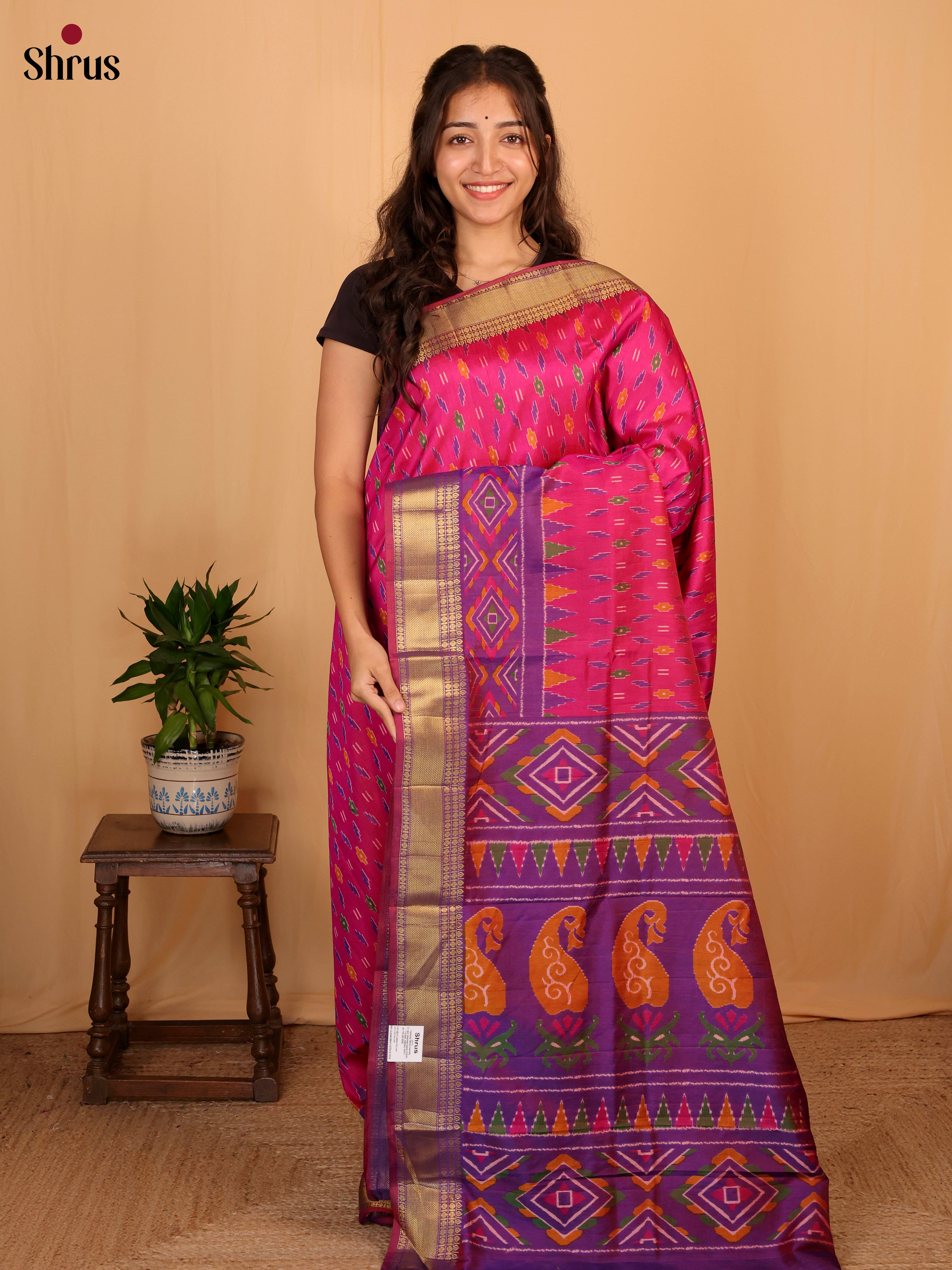 Pink & Purple - Semi Patola Saree - Shop on Shrus.com