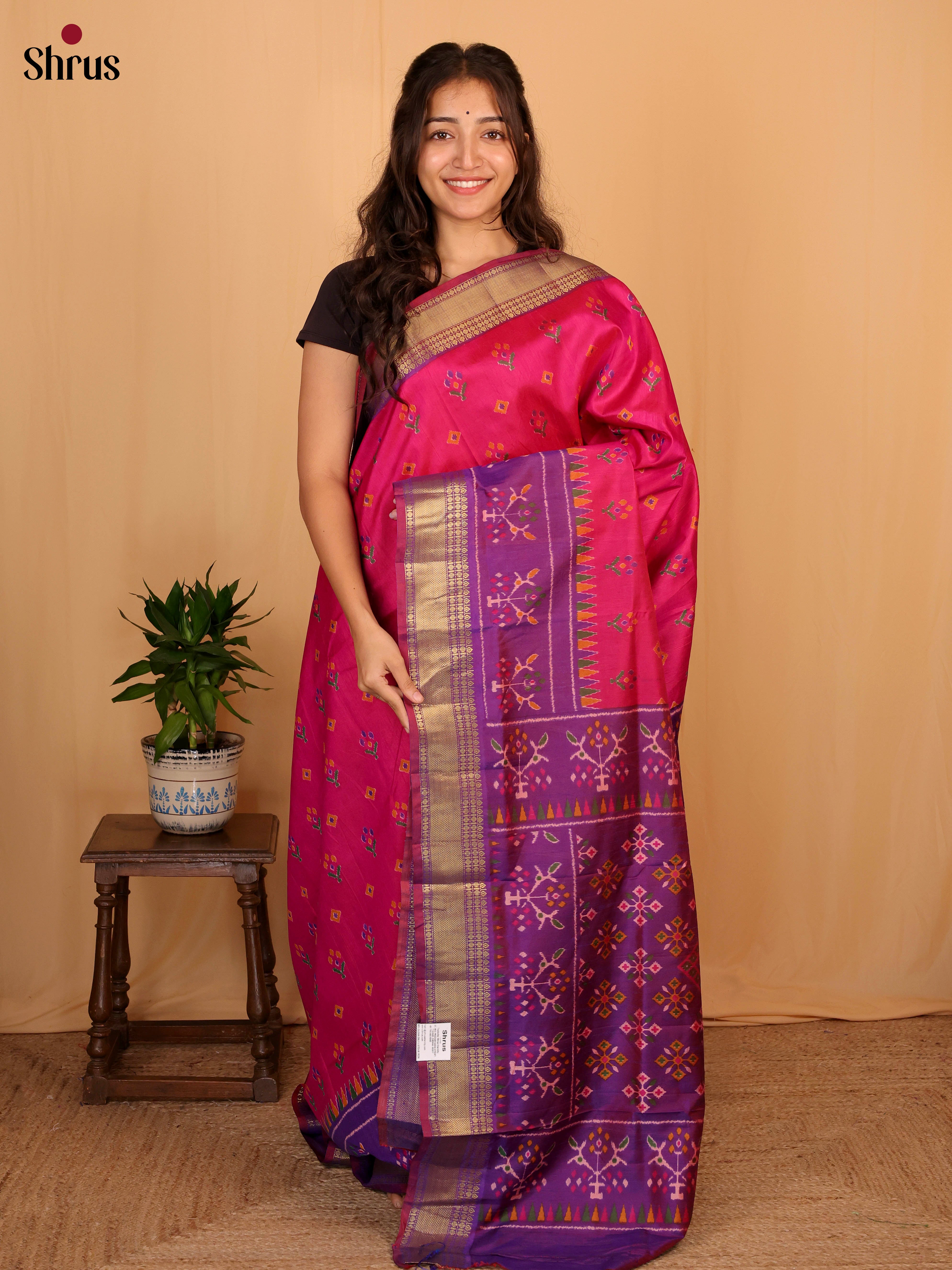 Pink & Purple - Semi Patola Saree - Shop on Shrus.com