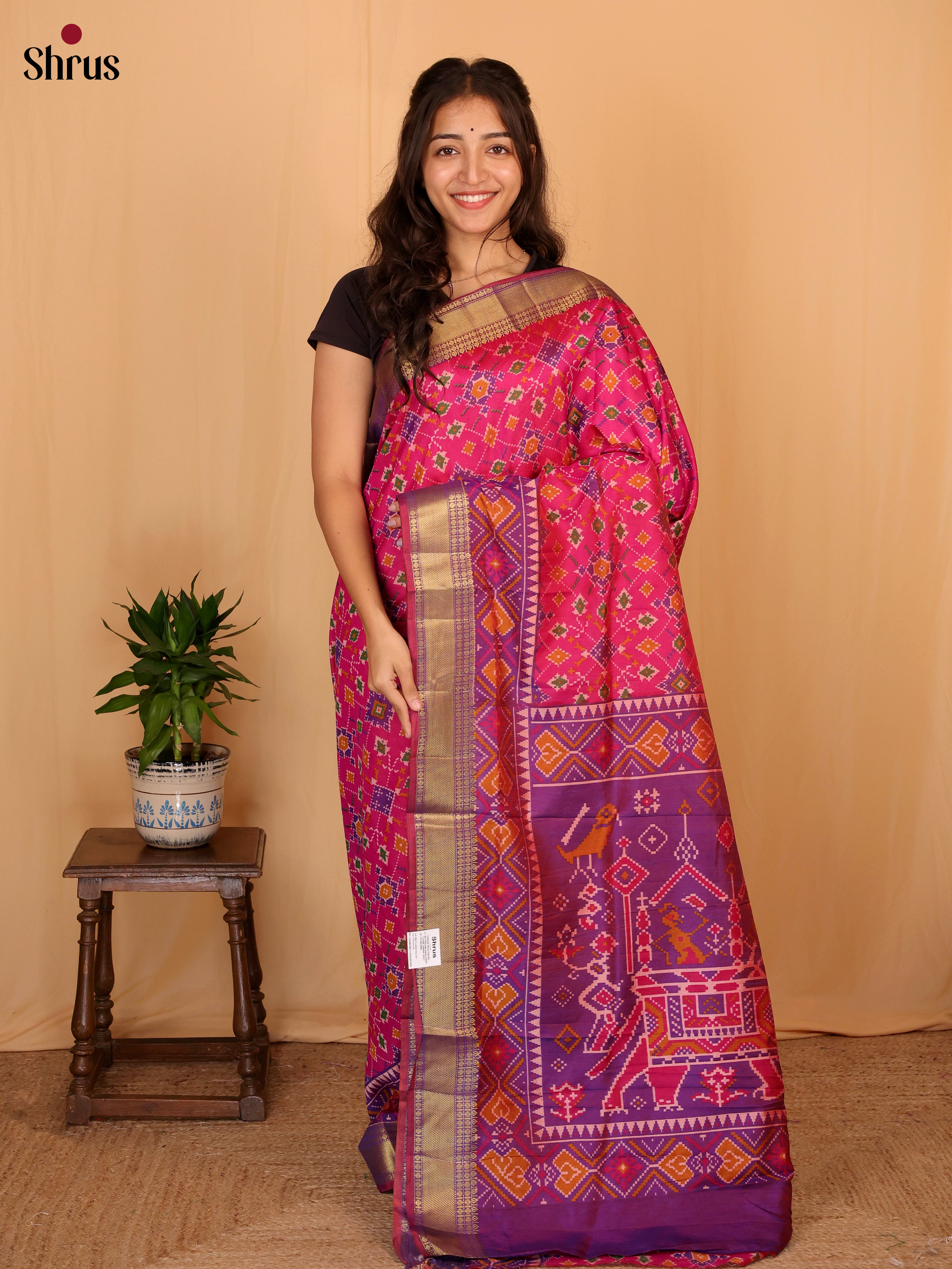 Pink & Purple - Semi Patola Saree - Shop on Shrus.com