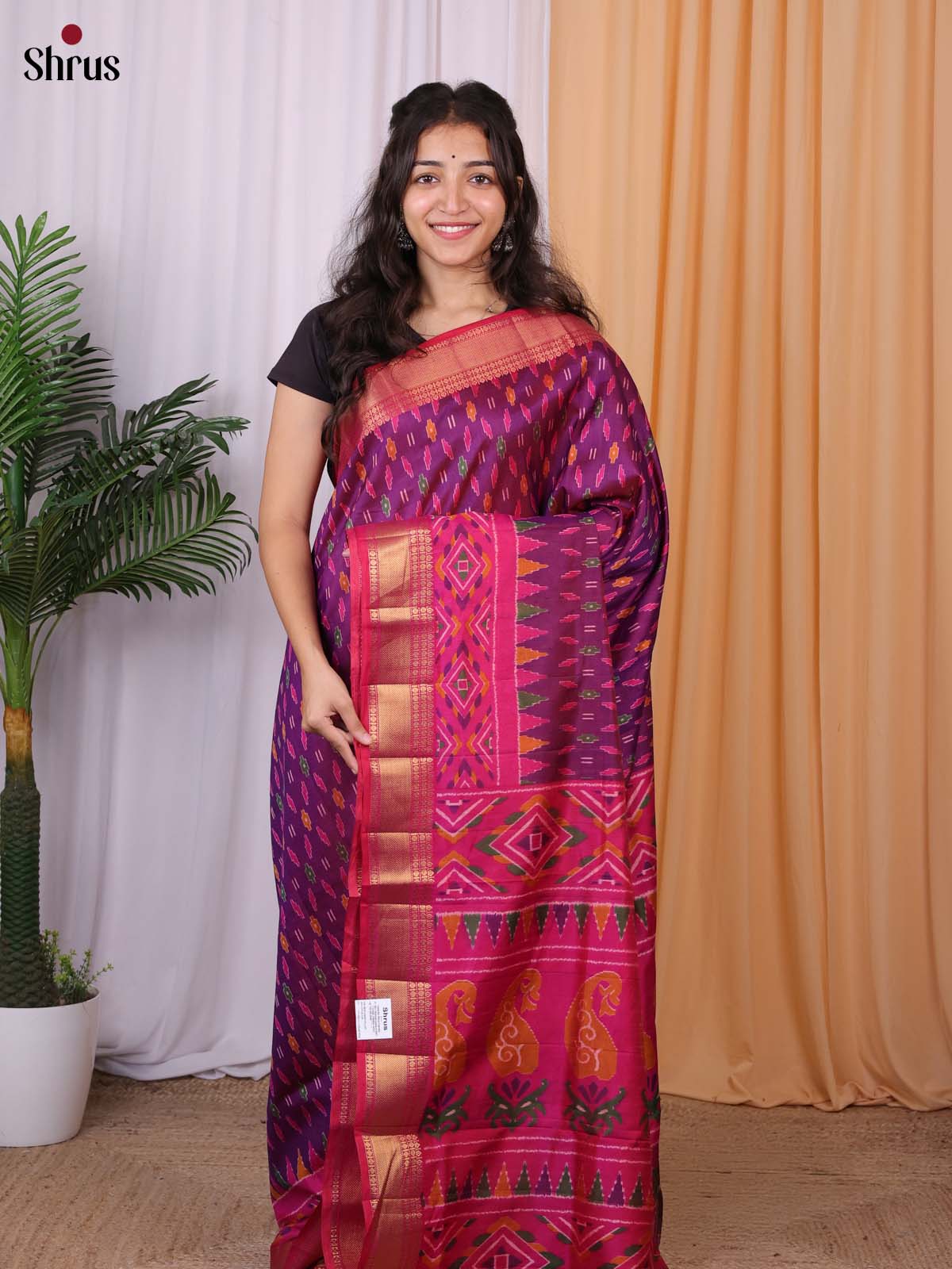 Purple & Pink - Semi Patola Saree - Shop on Shrus.com