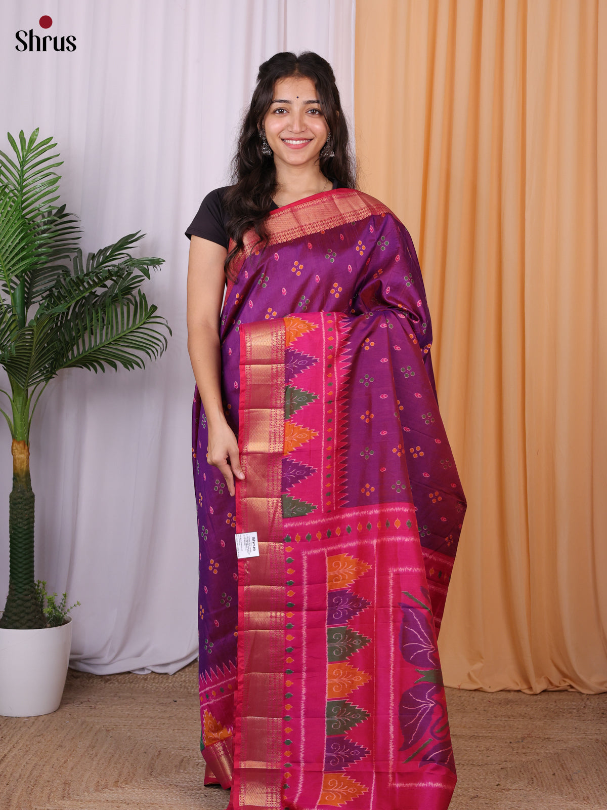 Purple & Pink - Semi Patola Saree - Shop on Shrus.com