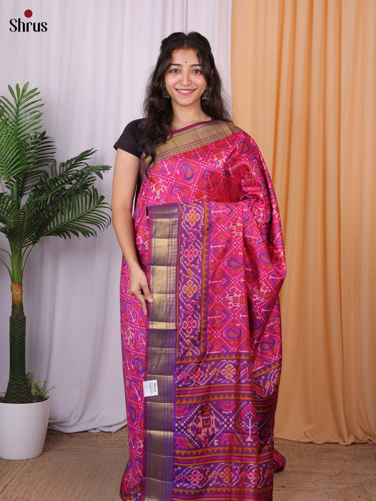 Pink & Purple - Semi Patola Saree - Shop on Shrus.com