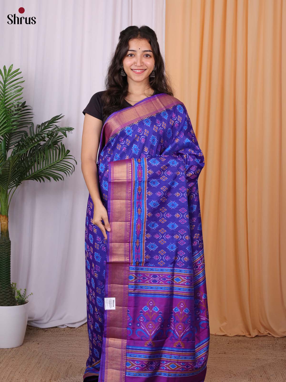 Blue & Purple - Semi Patola Saree - Shop on Shrus.com