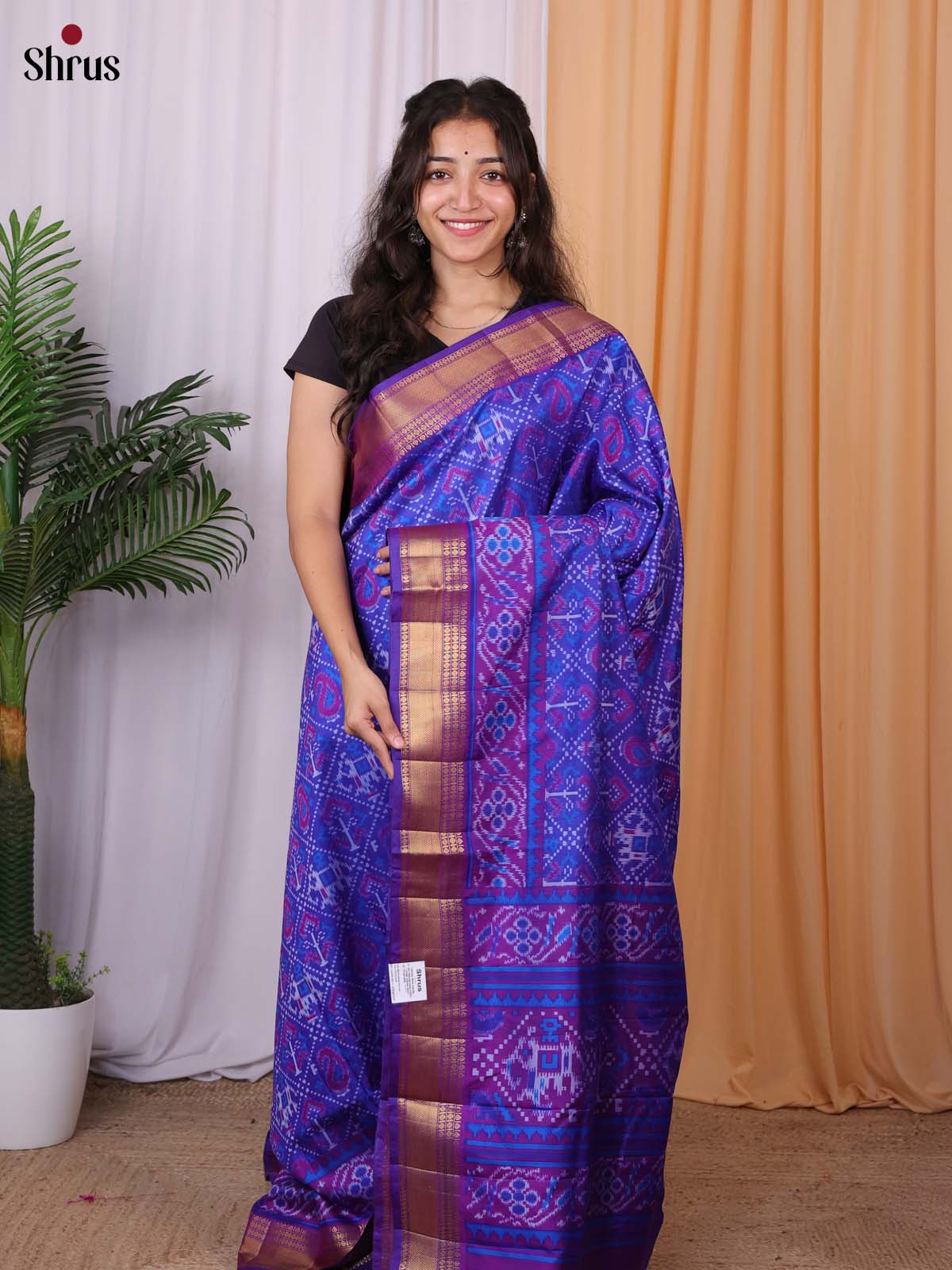 Blue & Purple- Semi Patola Saree - Shop on Shrus.com