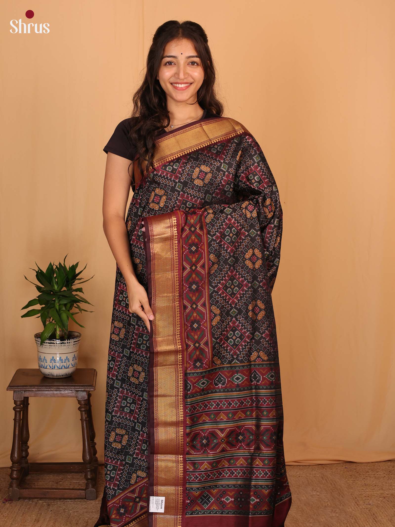 Black & Maroon - Semi Patola Saree - Shop on Shrus.com