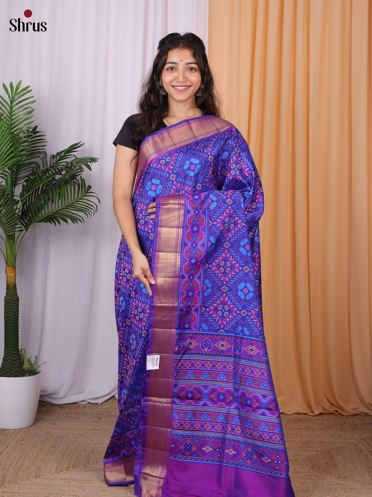 Blue & Purple- Semi Patola Saree - Shop on Shrus.com