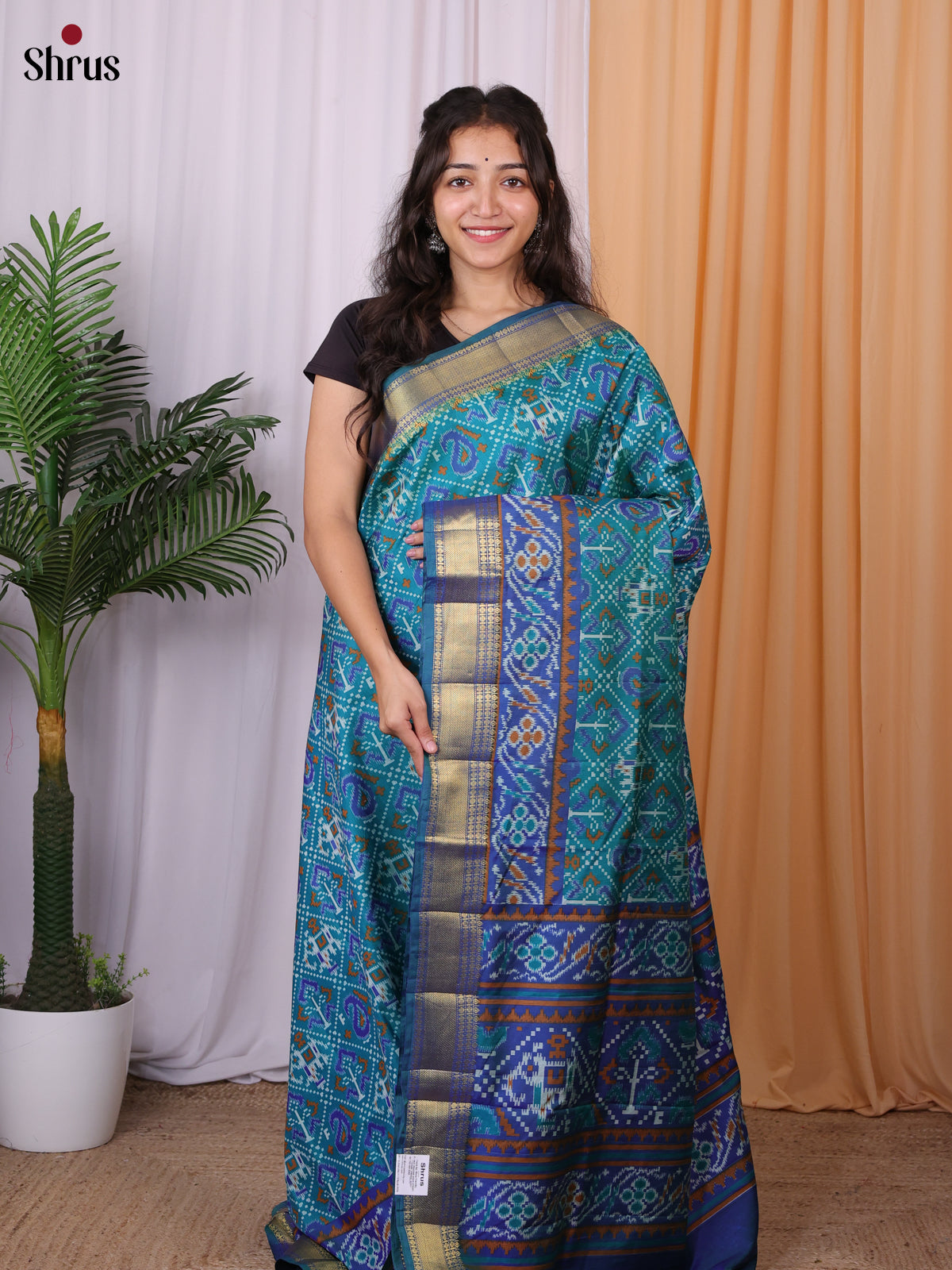 Teal & Blue - Semi Patola Saree - Shop on Shrus.com