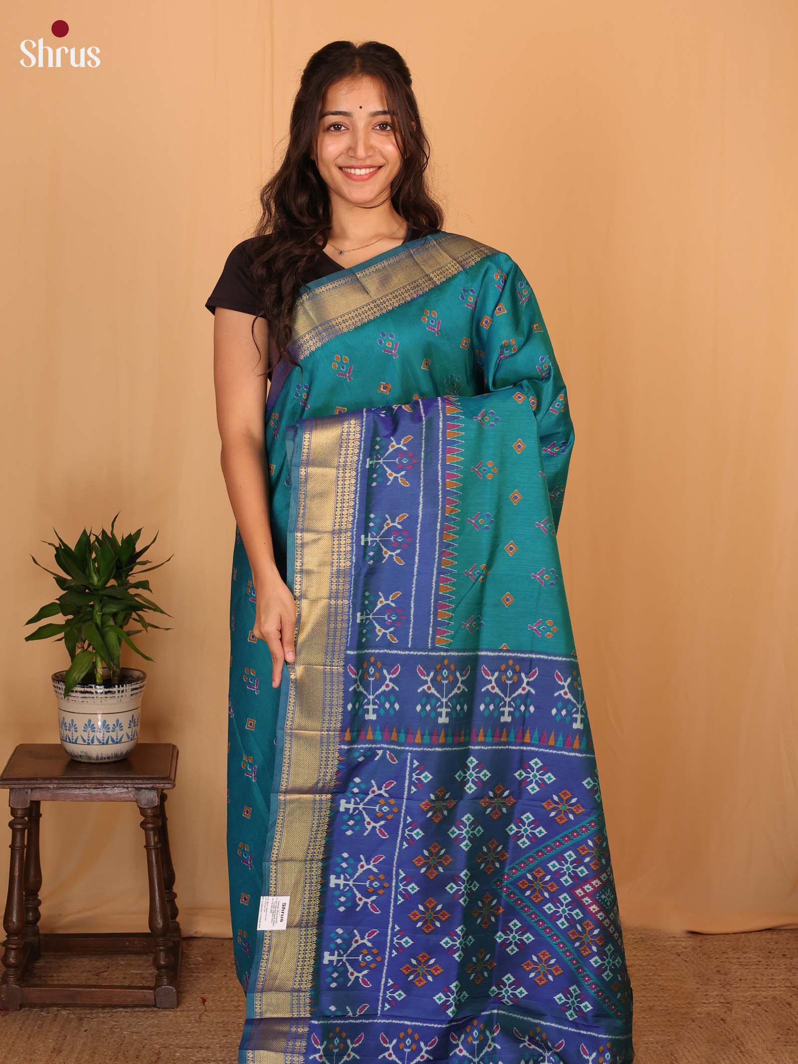 Teal & Blue - Semi Patola Saree - Shop on Shrus.com