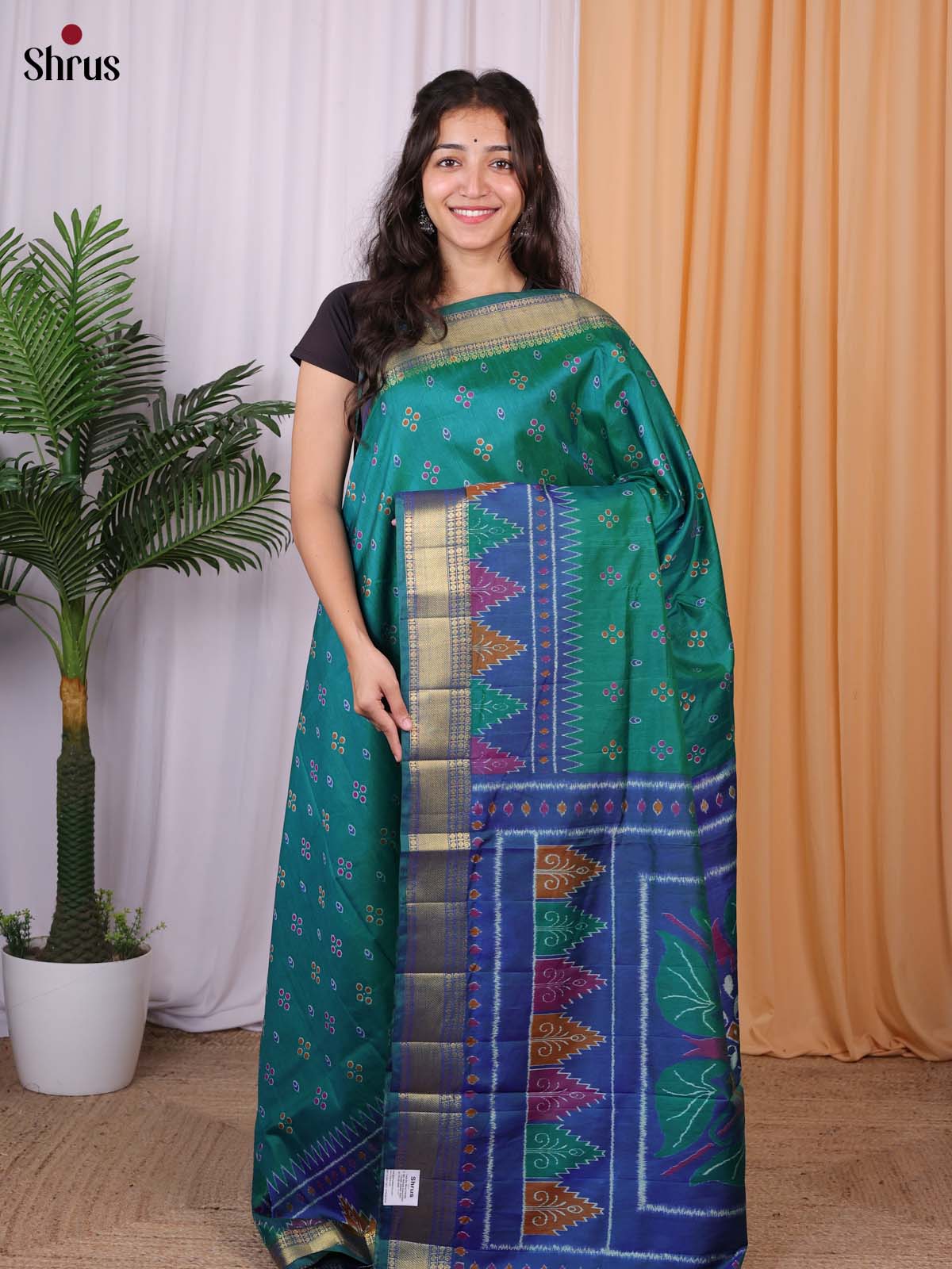 Green & Blue - Semi Patola Saree - Shop on Shrus.com