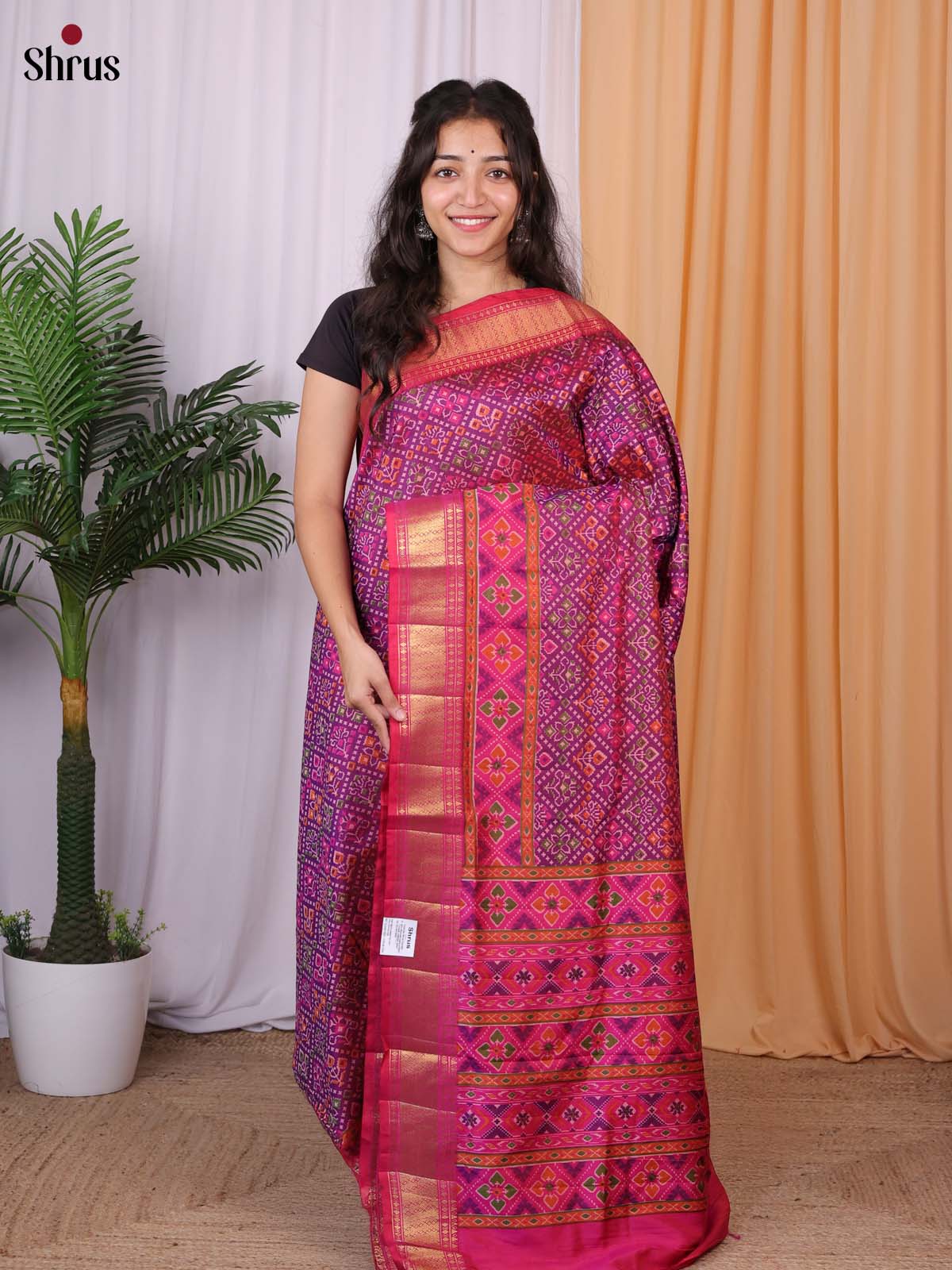 Purple & Pink - Semi Patola Saree - Shop on Shrus.com