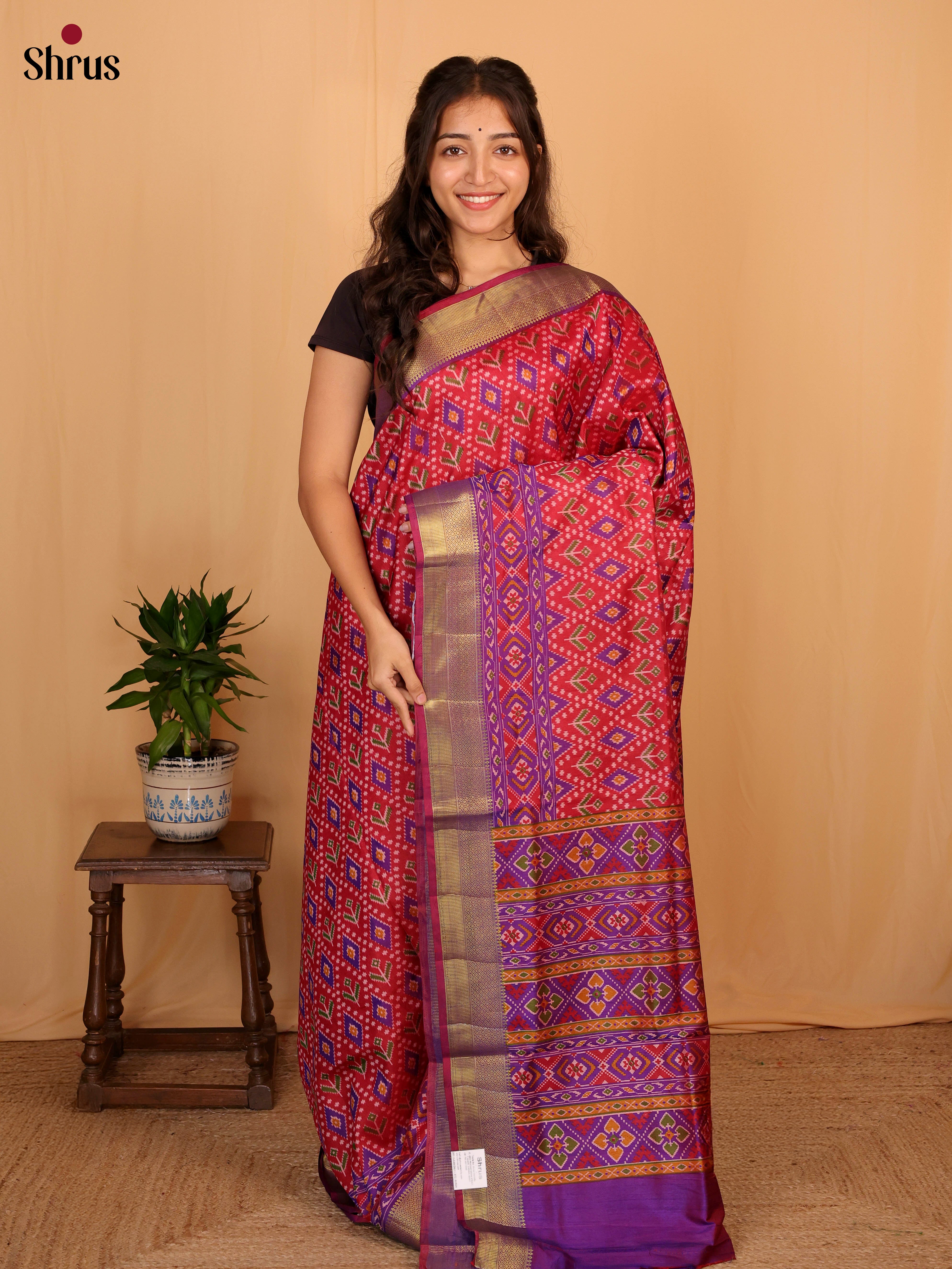Red & Purple - Semi Patola Saree - Shop on Shrus.com