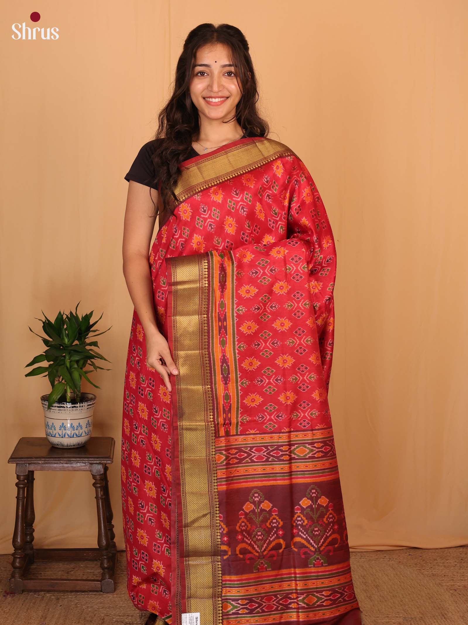 Red & Maroon - Semi Patola Saree - Shop on Shrus.com