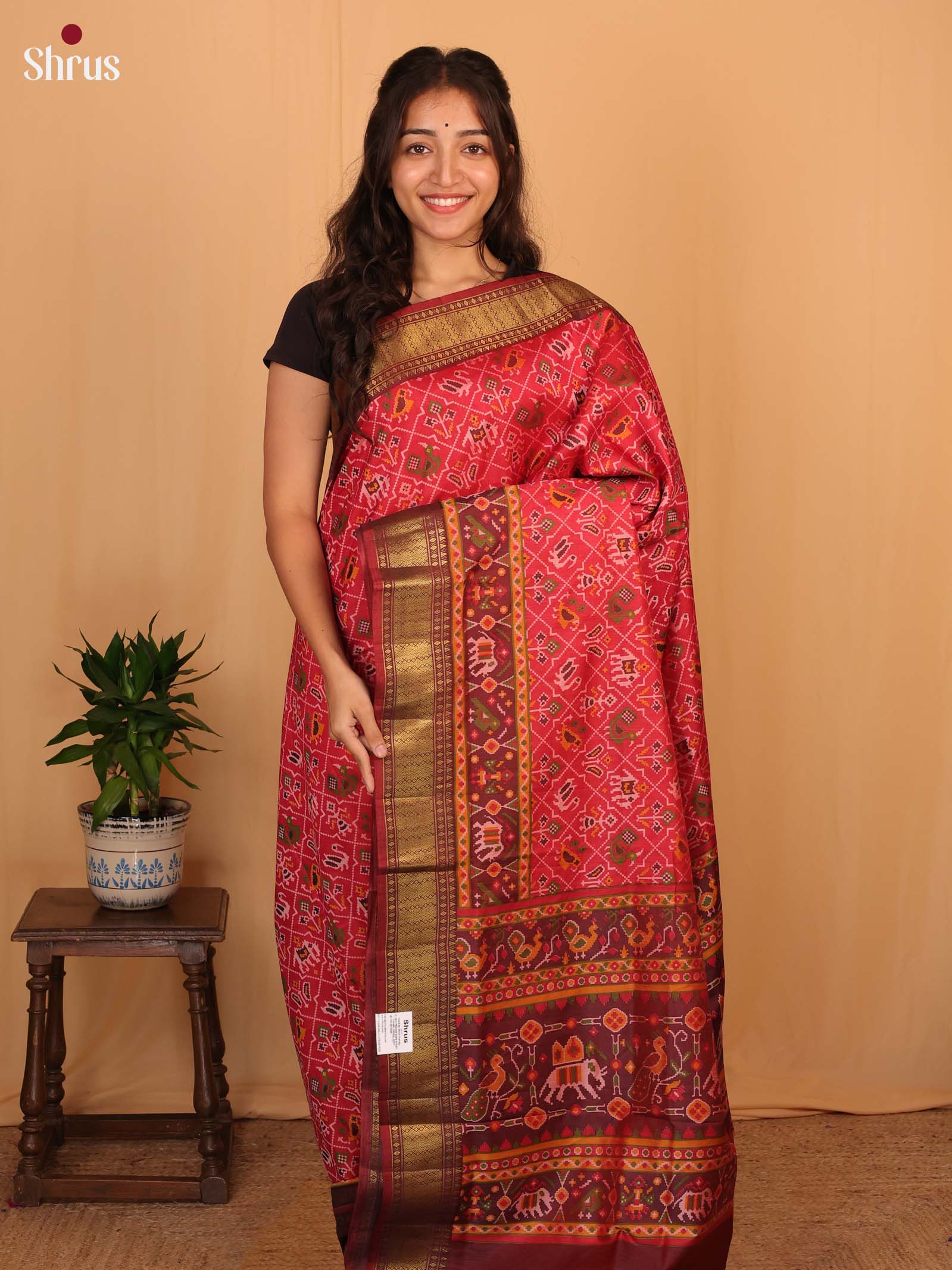 Red & Maroon - Semi Patola Saree - Shop on Shrus.com