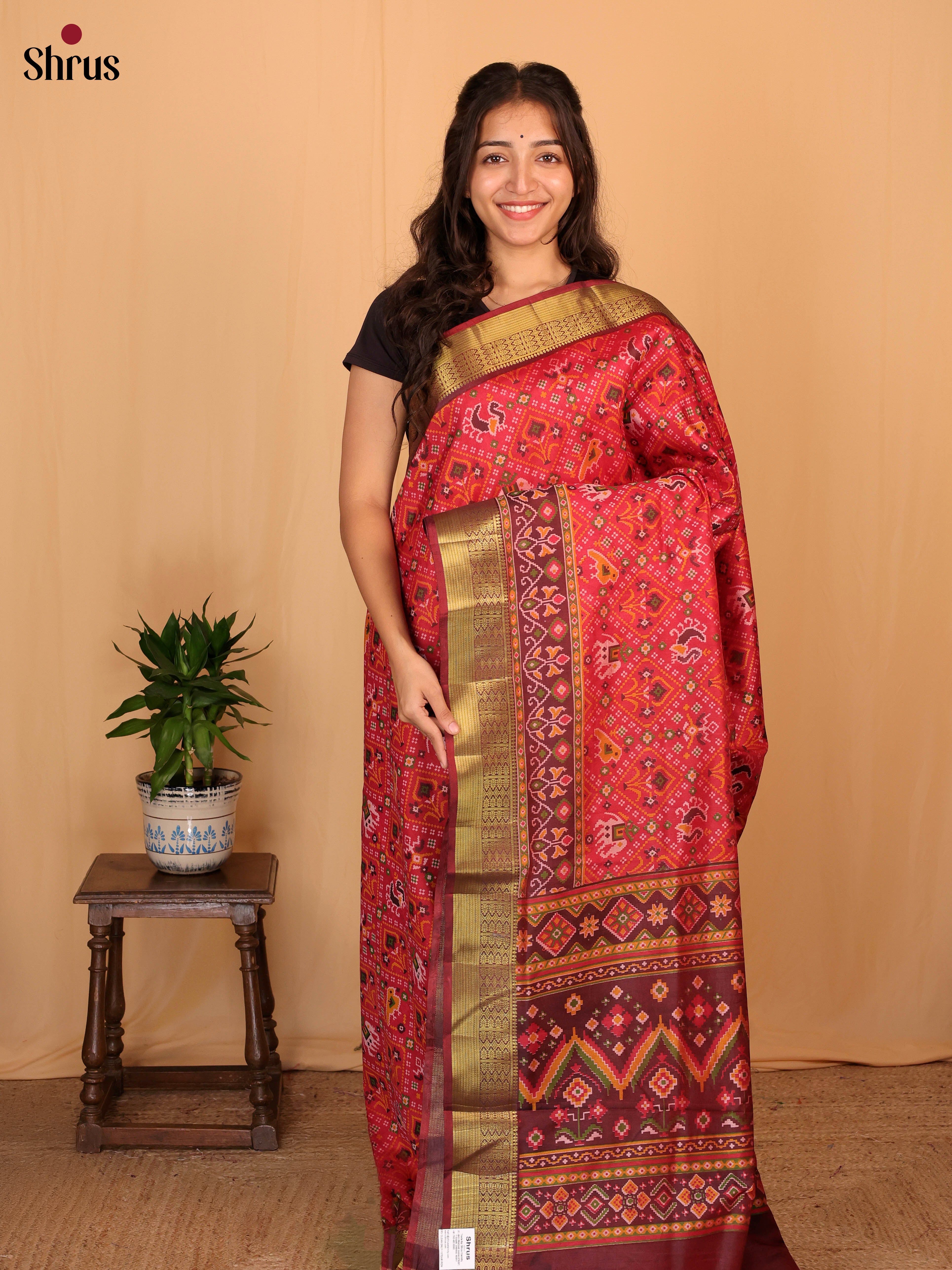 Red & Maroon - Semi Patola Saree - Shop on Shrus.com