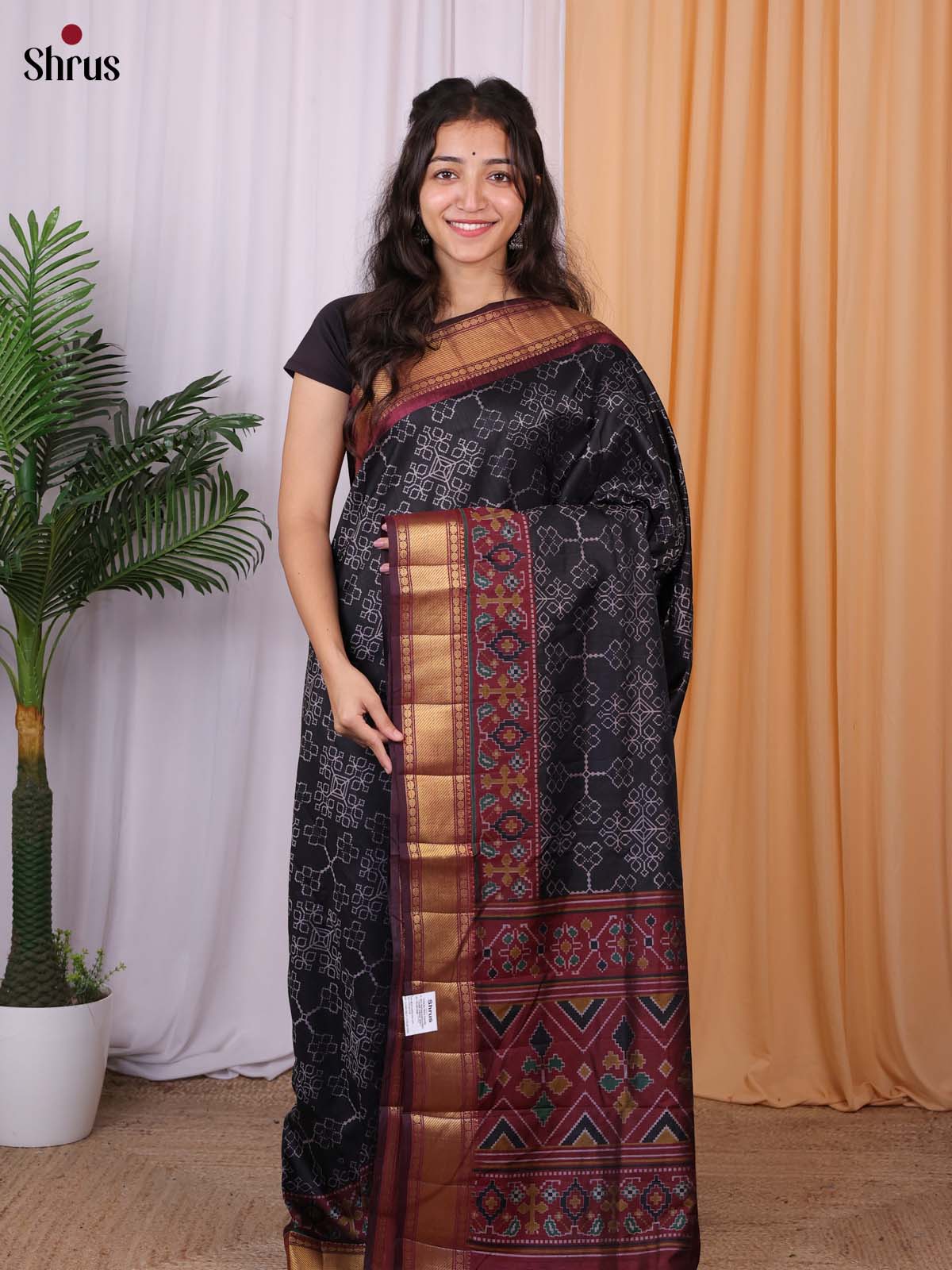 Black & Maroon - Semi Patola Saree - Shop on Shrus.com