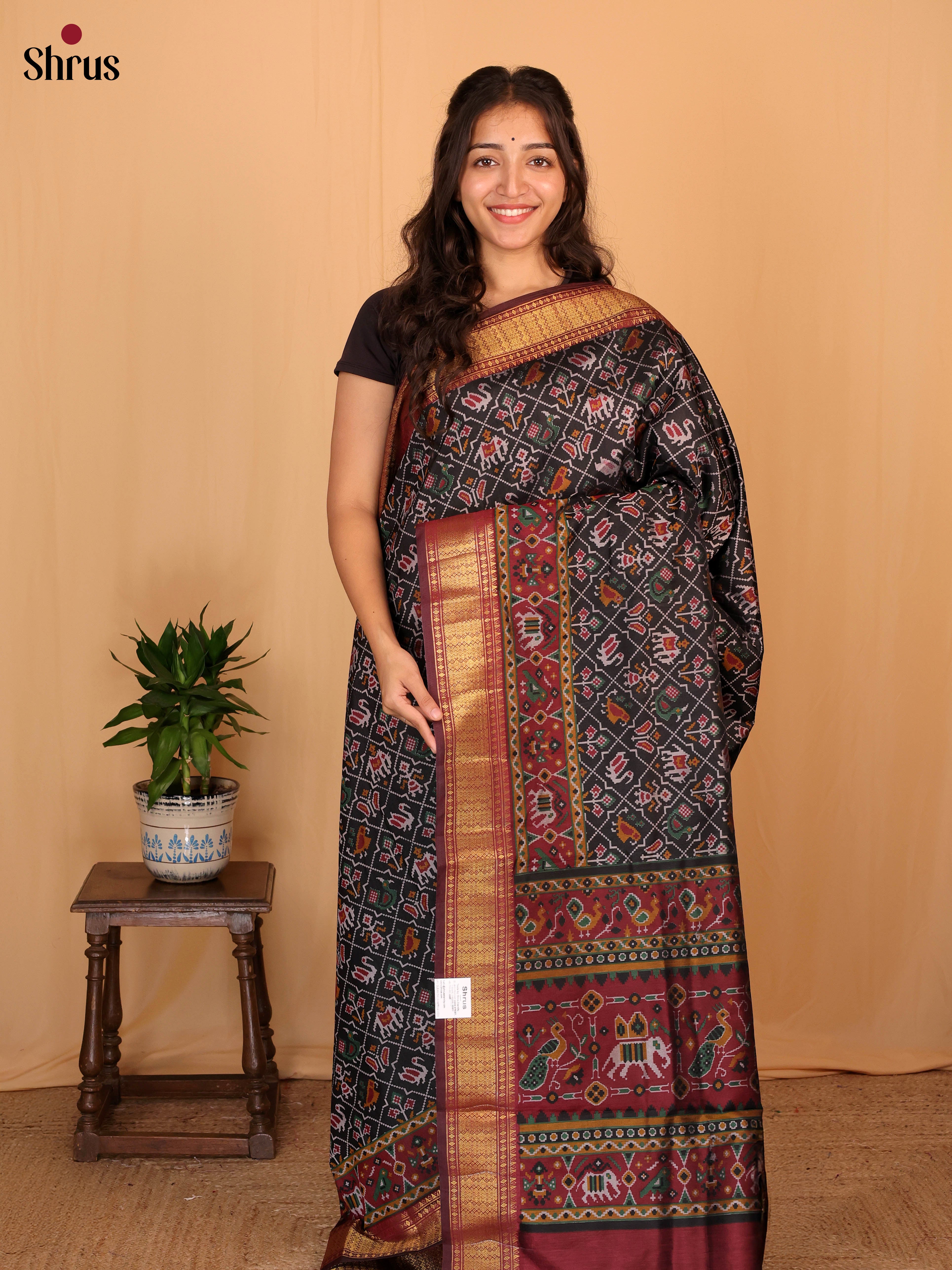 Black & Maroon - Semi Patola Saree - Shop on Shrus.com