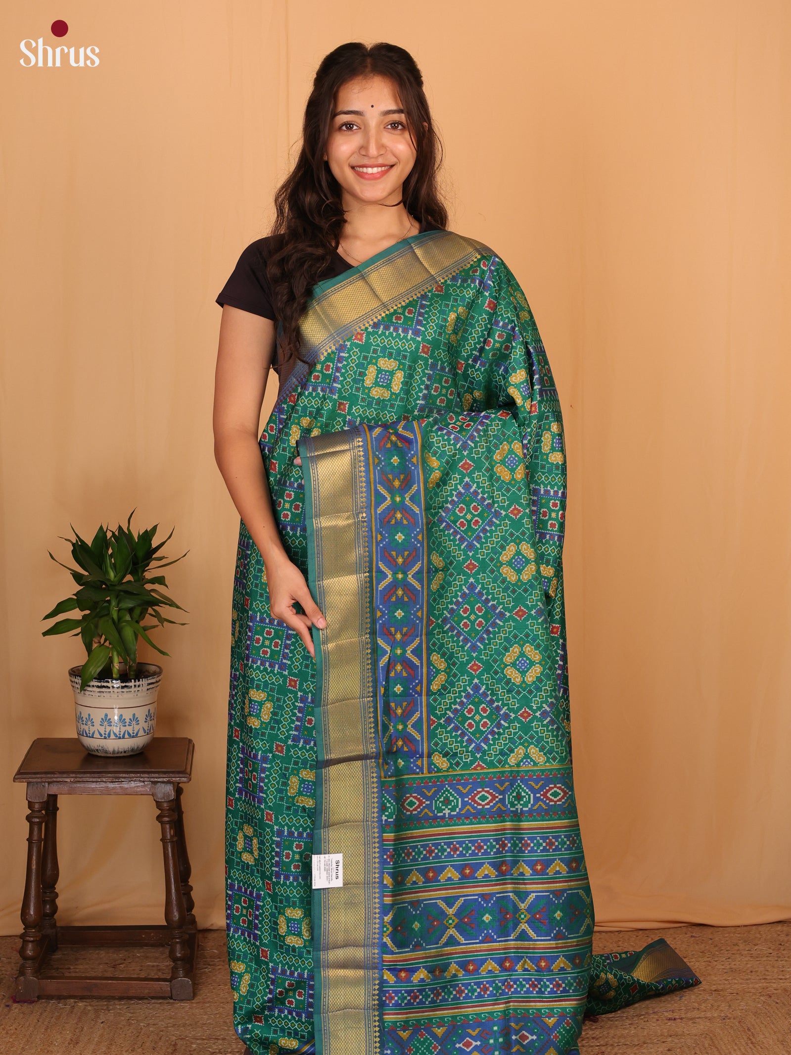 Green & Blue - Semi Patola Saree - Shop on Shrus.com