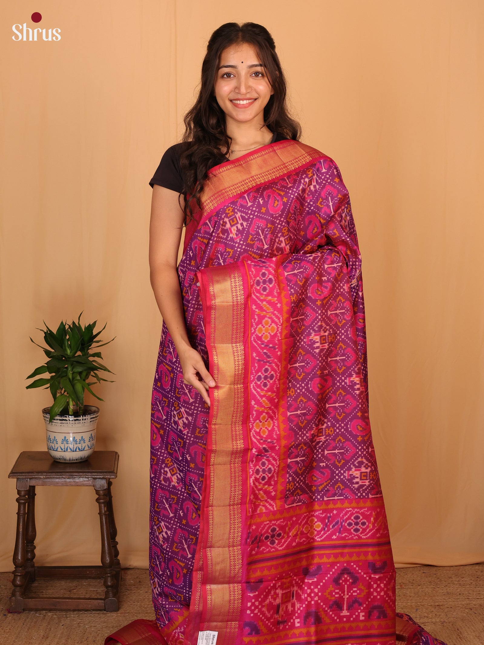 Purple & Pink - Semi Patola Saree - Shop on Shrus.com
