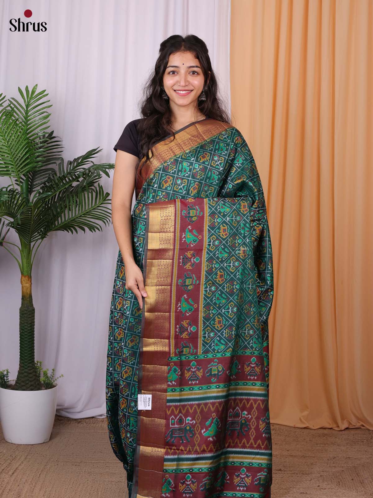 Green & Brown- Semi Patola Saree - Shop on Shrus.com