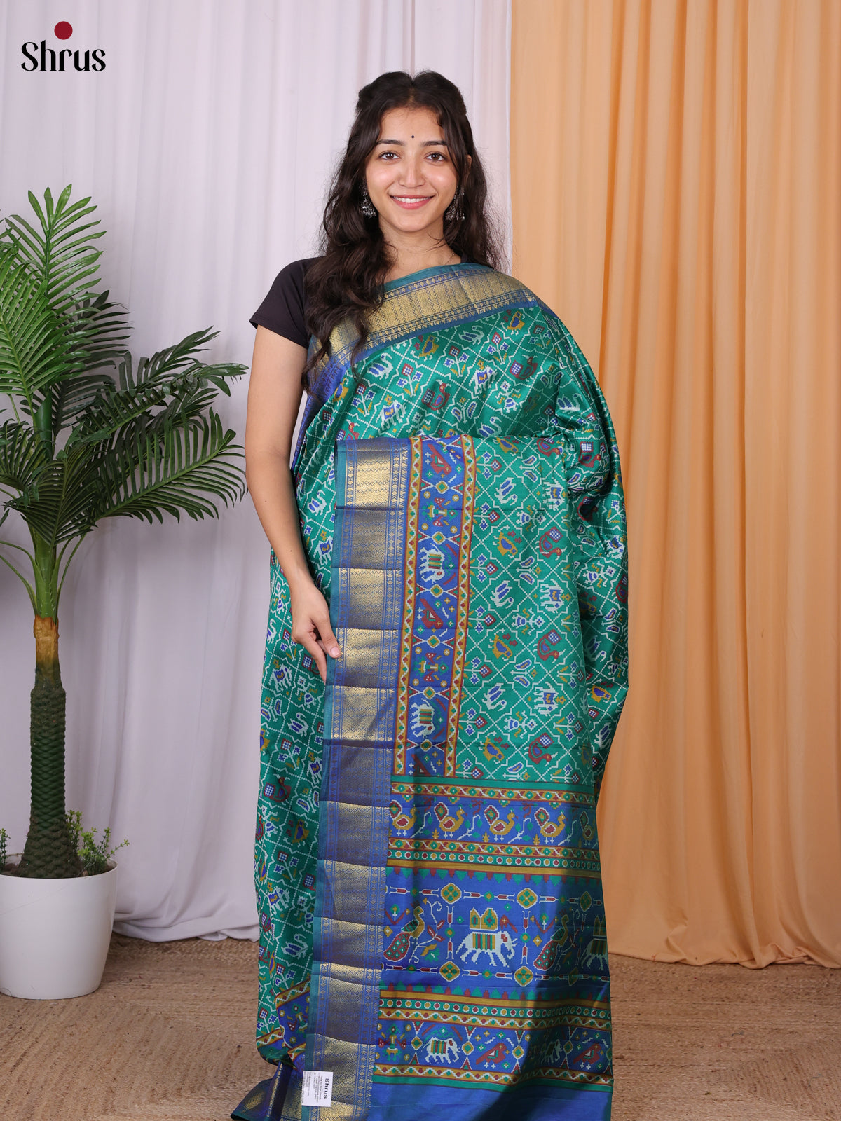 Green & Blue - Semi Patola Saree - Shop on Shrus.com