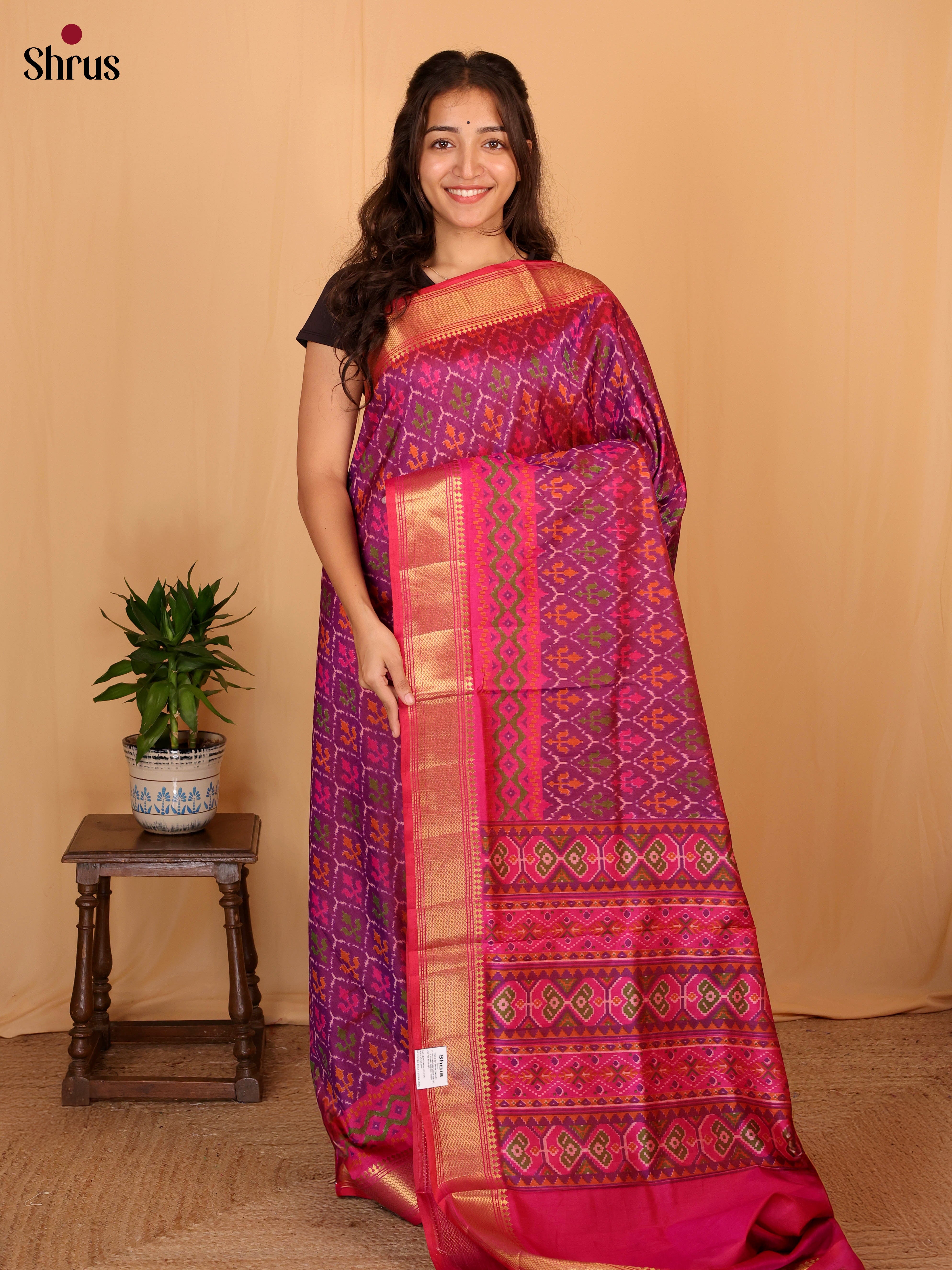 Purple & Pink - Semi Patola Saree - Shop on Shrus.com
