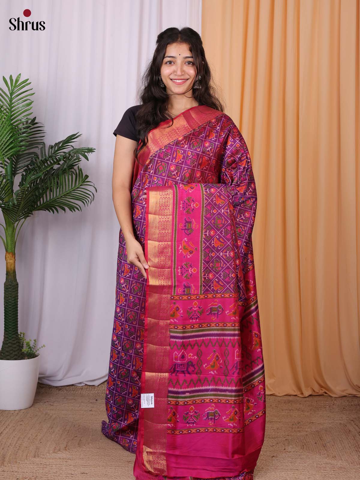 Purple & Pink - Semi Patola Saree - Shop on Shrus.com