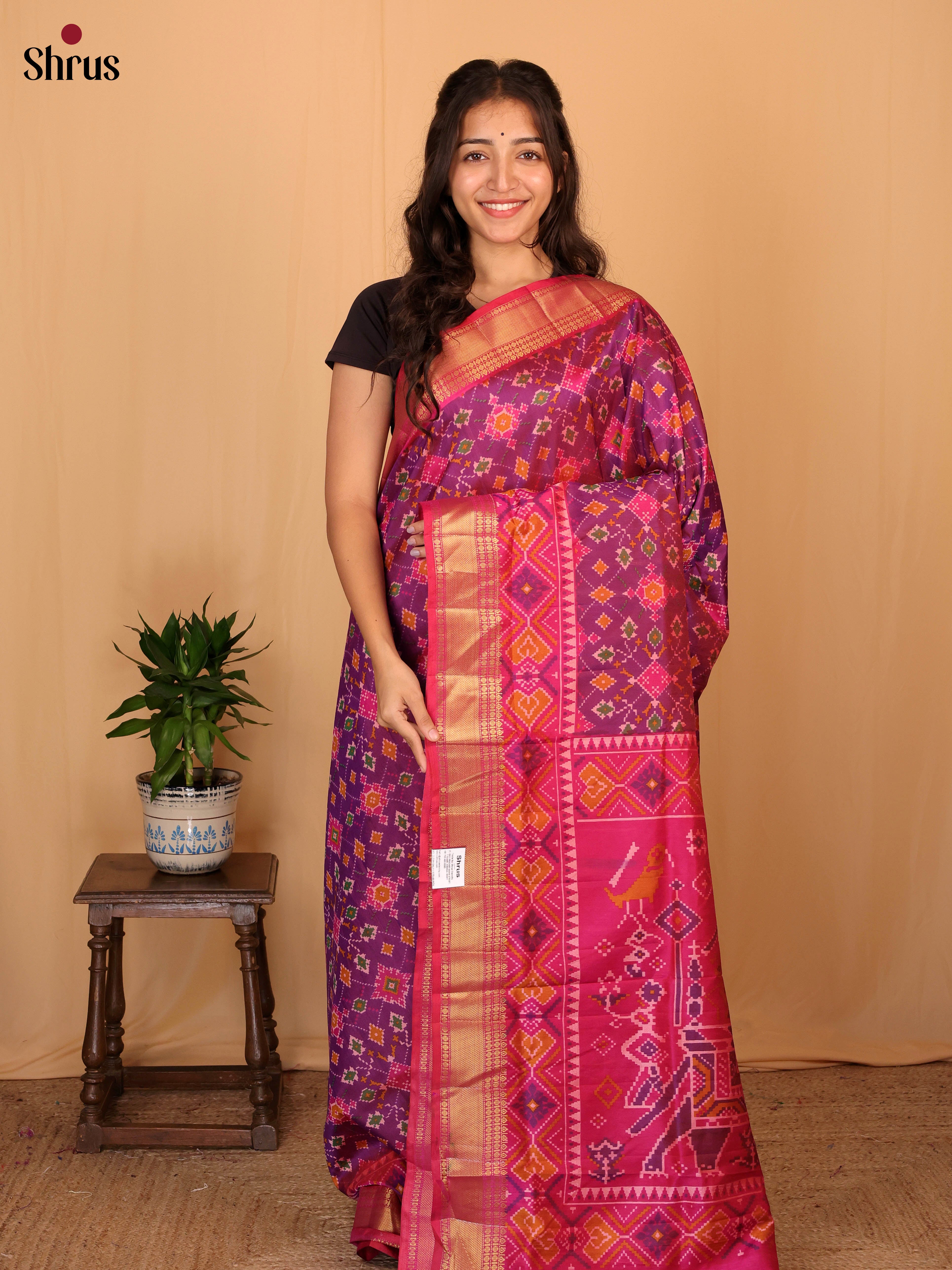 Purple & Pink - Semi Patola Saree - Shop on Shrus.com